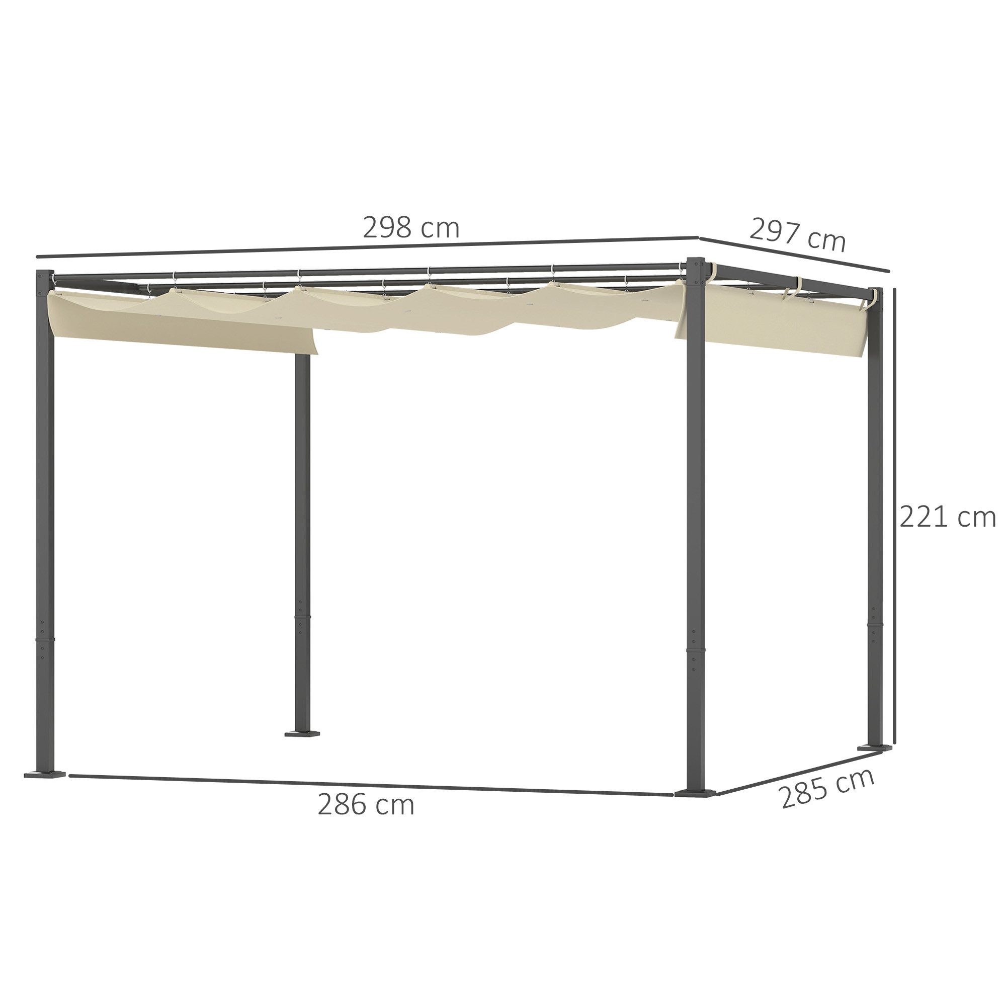 Outsunny Pergola aus Metall, mit verstellbares Dach, Freistehend, (Garten Pavillon, 1-tlg., Terrassendachung), UV Schutz 30+, für Terrasse und Garten, Beige
