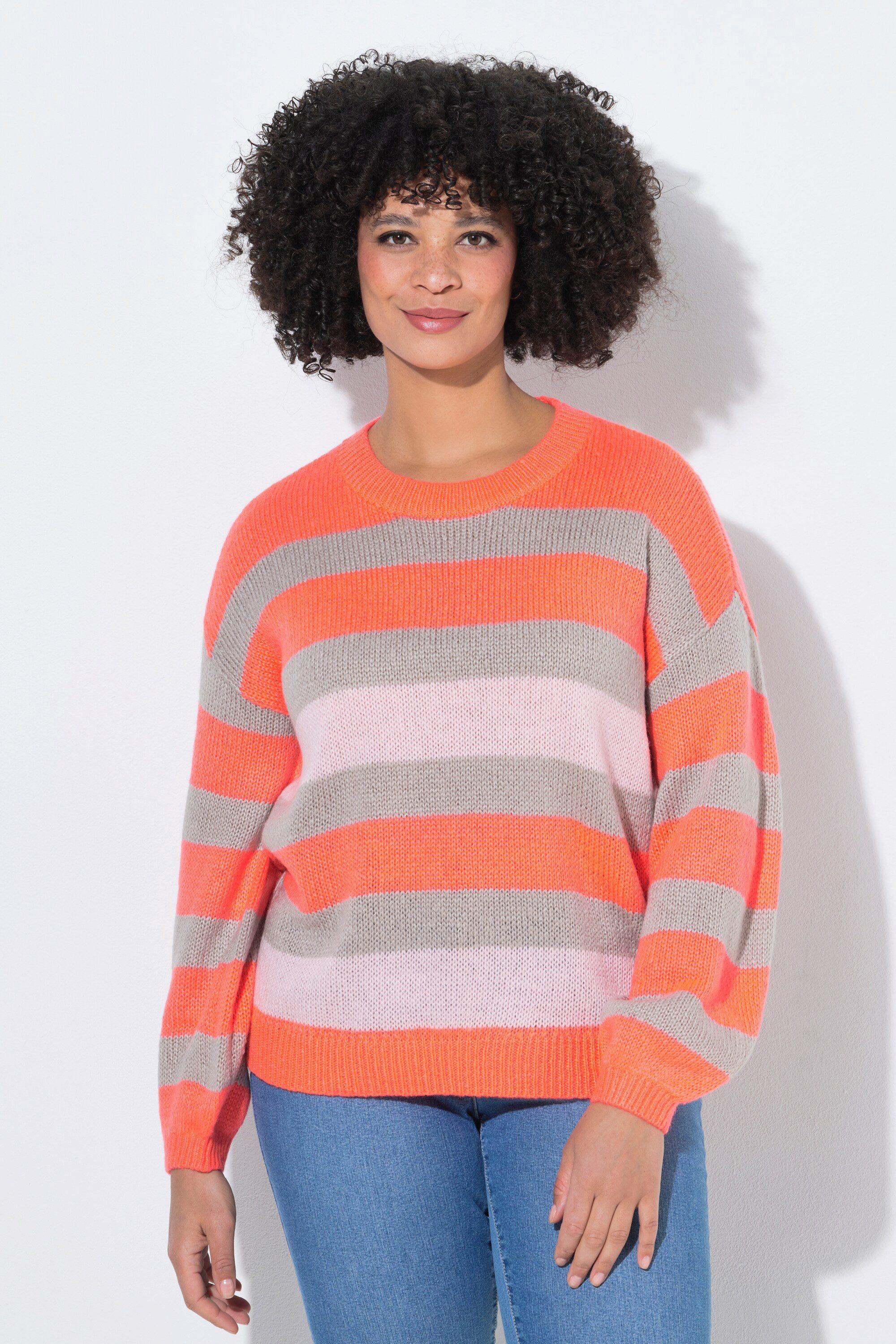 Strickpullover Pullover Loose Fit Blockstreifen Ballon-Langarm