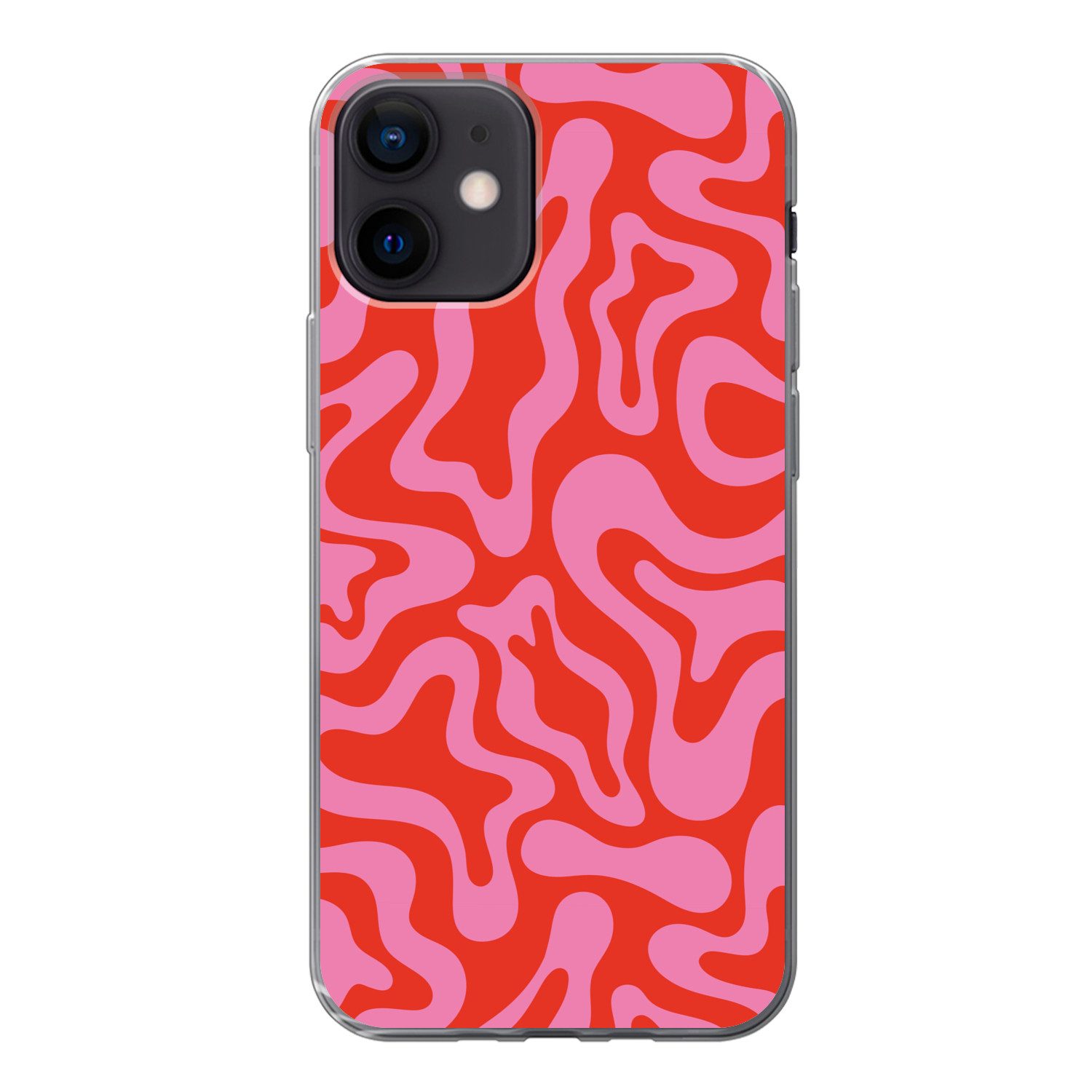 MuchoWow Handyhülle für Apple iPhone 12 Abstrakt - Muster - Rot - Rosa - Minimalistisch, Smartphone-Bumper, Print, Handy Schutzhülle Dünn