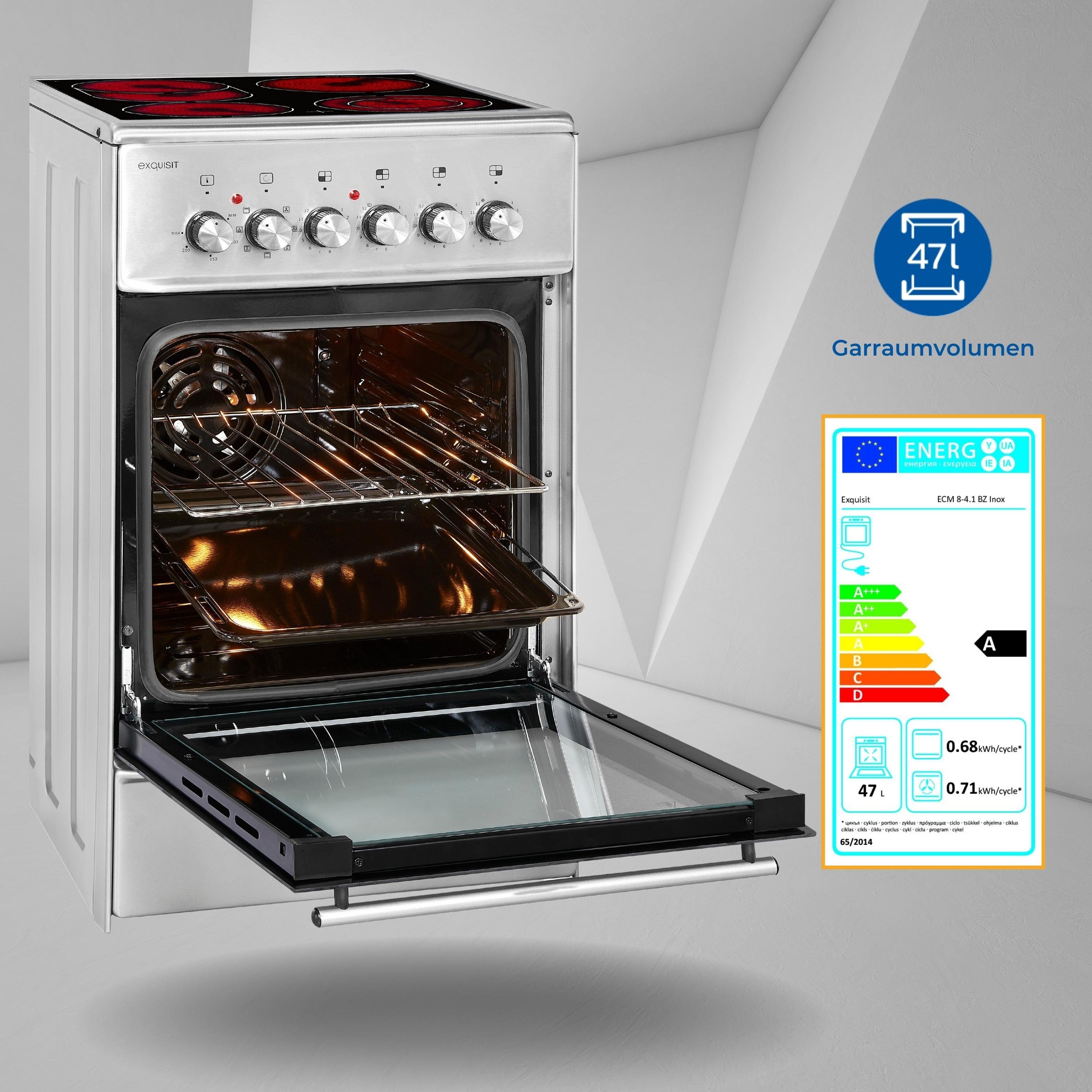 exquisit Elektro-Standherd Kochen ideal Heißluft, ECM 2-Kreisbräter & BZ, für flexibles 8-4.1 Bräterzone