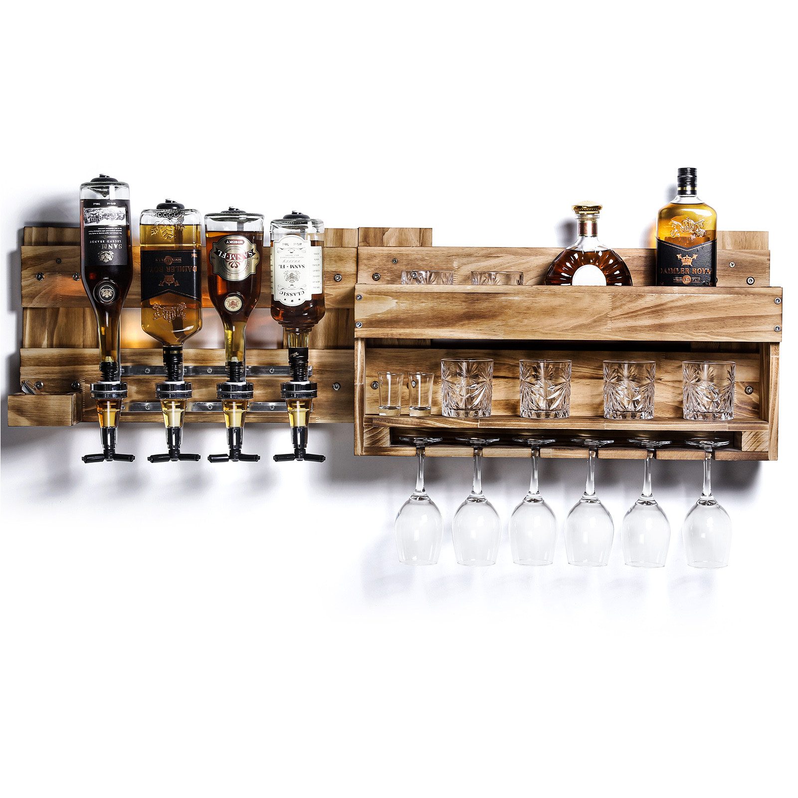 Yorbay Weinregal Weinregal aus Holz, Wandbar mit 4 Getränkespender Wandmont günstig online kaufen