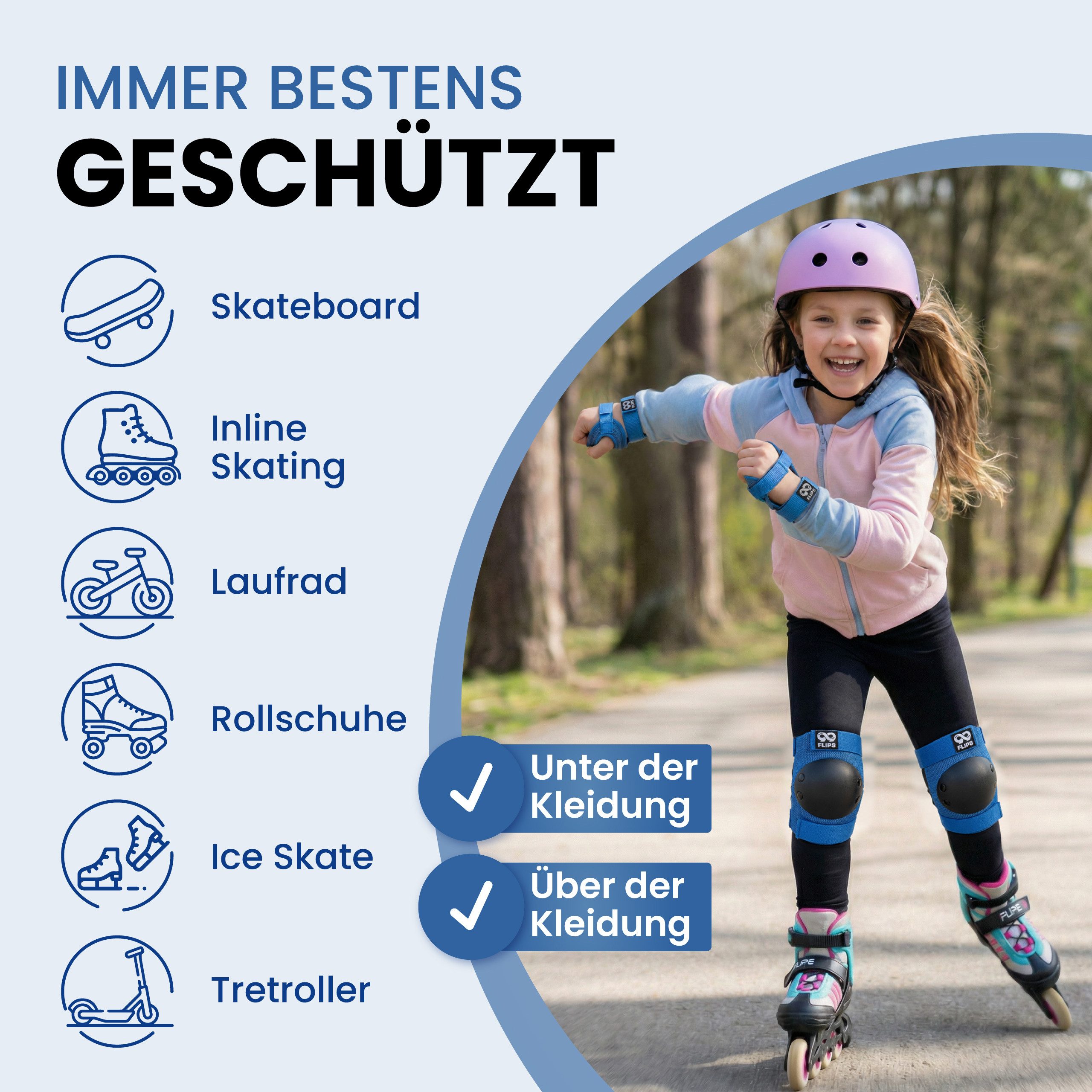 99FLIPS Protektoren-Set RISE Schoner Set Kinder für Skateboard und Inline Skaten (Inliner Schützer Set Kinder, 7-tlg., Inliner Schoner Knie-, Ellenbogen und Han – Bild 5 von 5