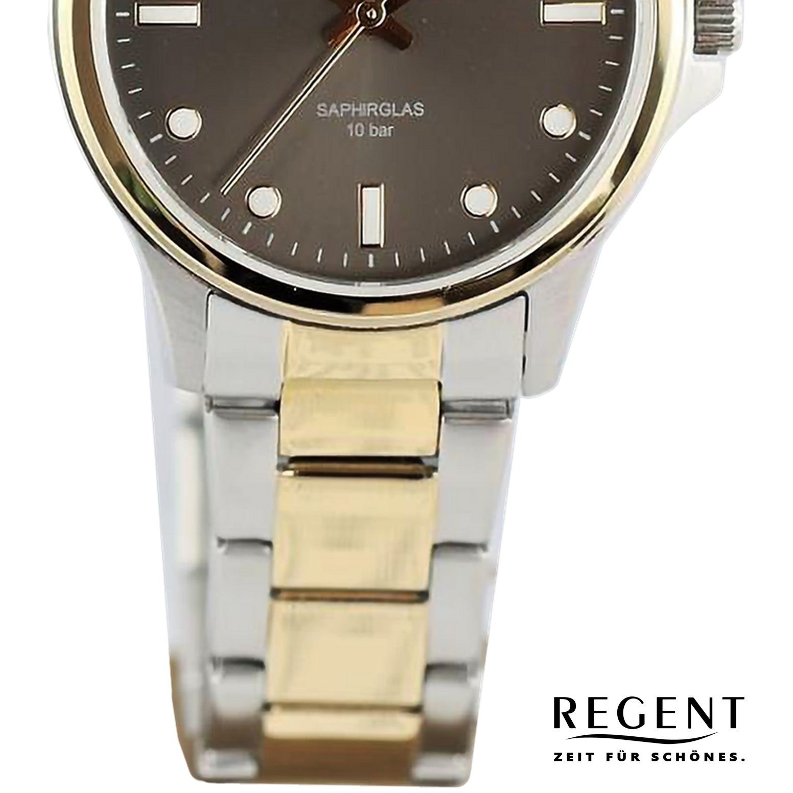 Regent Quarzuhr rund, Damen groß 32mm), Armbanduhr Damen Regent Armbanduhr Metallarmband (ca. extra Analog