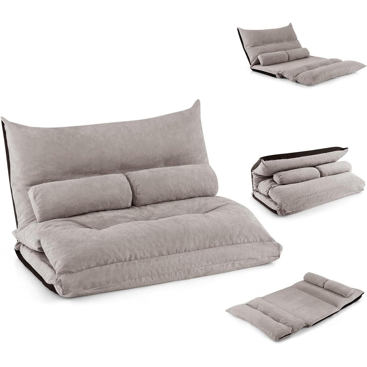 LuxusKollektion Schlafsofa Bodensofa 3in1 Schlaffunktion Rückenlehne Kissen 150kg Grau
