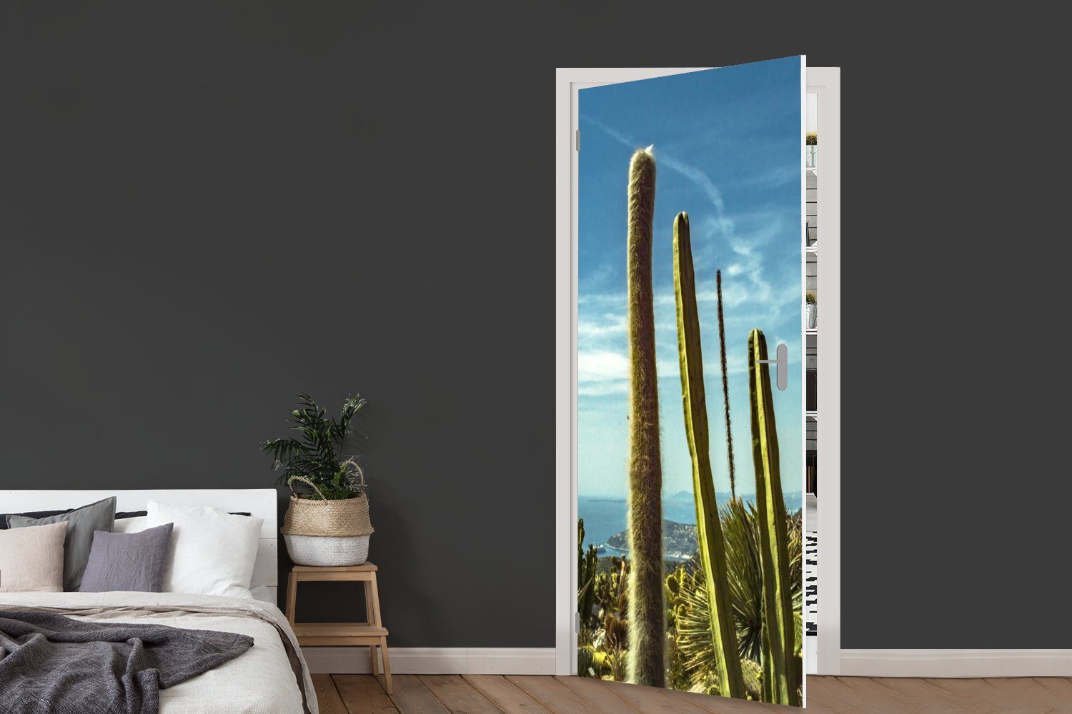 75x205 (1 - - Kaktus Fototapete Türtapete Matt, MuchoWow bedruckt, Himmel, Türaufkleber, St), für Tür, Meer cm