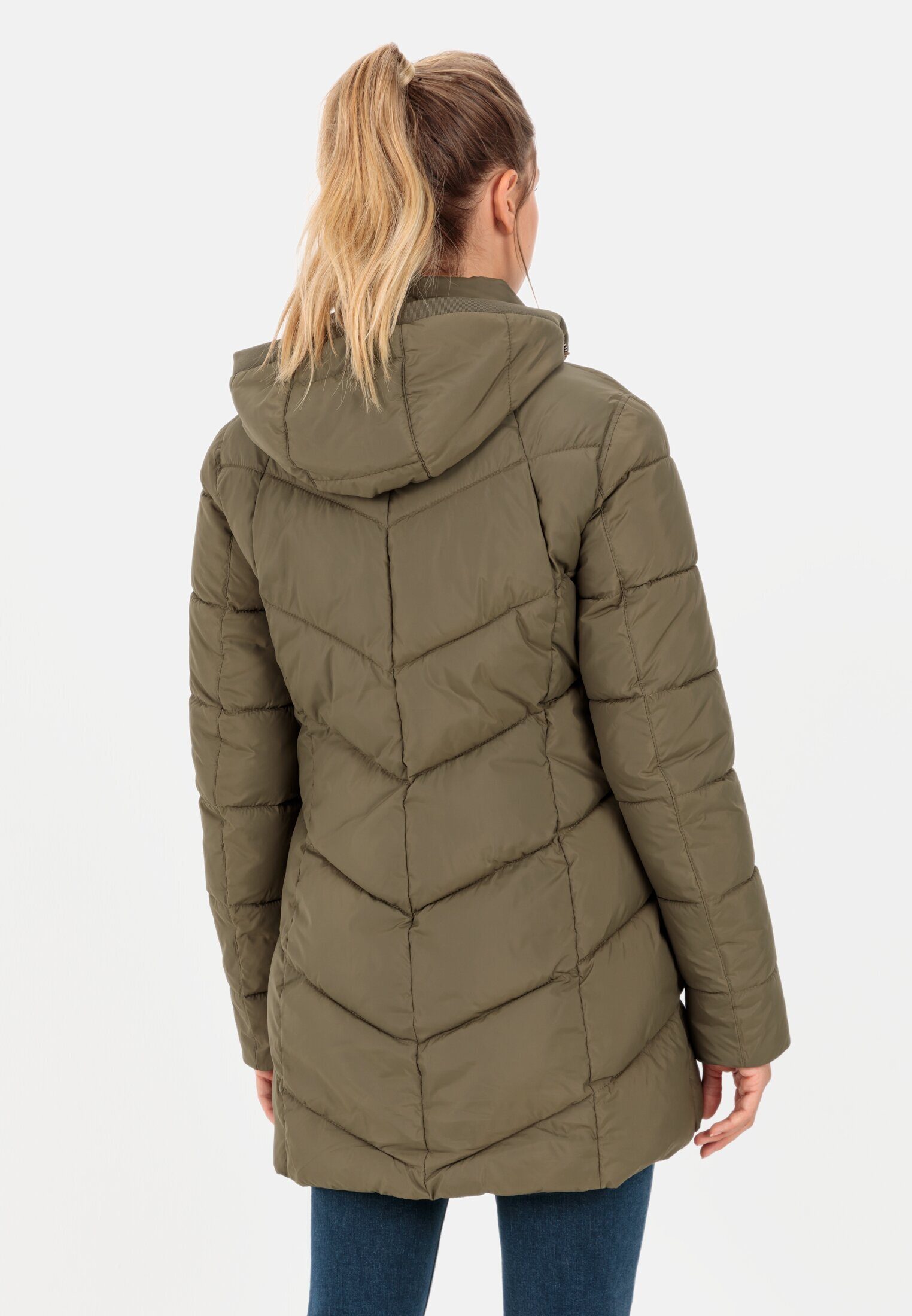 camel active Steppmantel aus recyceltem Polyester Langarm Markenlabel