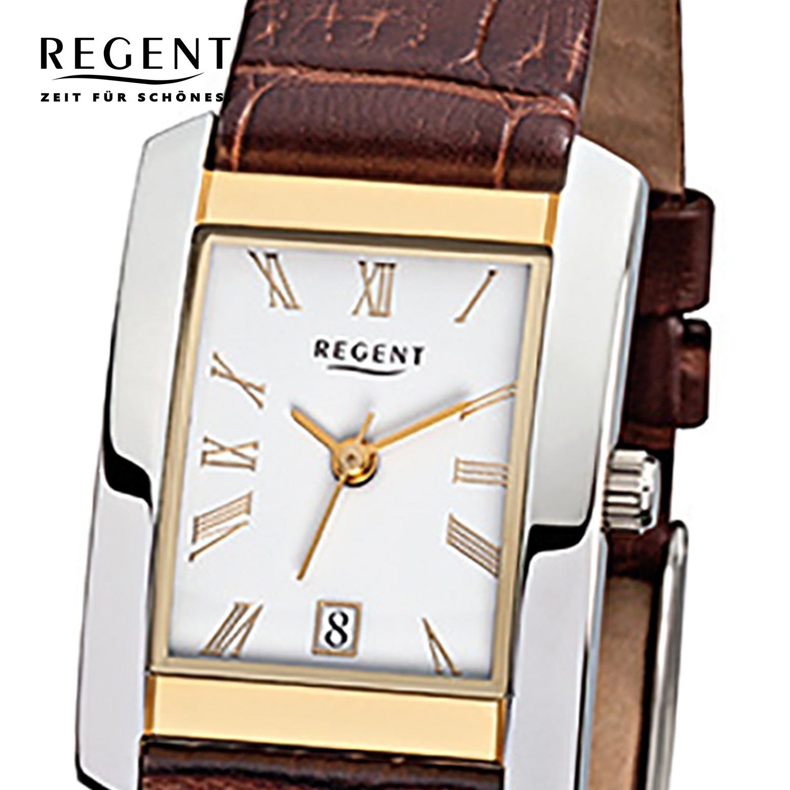 Regent Damen-Armbanduhr Analog Armbanduhr Metall, braun Elegant eckig, Damen F-836, klein 22x24mm), Quarzuhr Regent (ca.