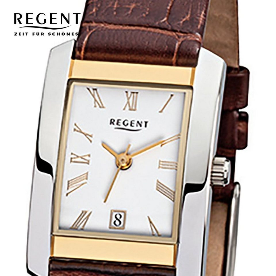 Regent Quarzuhr Regent Damen-Armbanduhr braun Analog F-836, Damen  Armbanduhr eckig, klein (ca. 22x24mm), Metall, Elegant