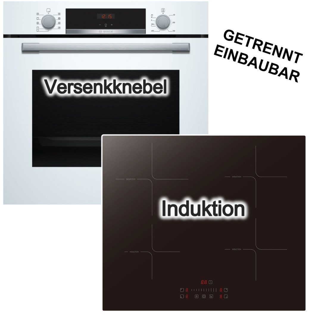 BOSCH Backofen-Set 3D Heißluft Pizzafunktion Hydrolyse + PKM Induktionsfeld Booster, Hydrolyse EcoClean Direct