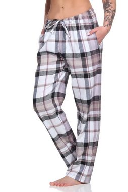 Normann Pyjama Damen Flanell Pyjama Hose, karierte Schlafanzug Hose lang