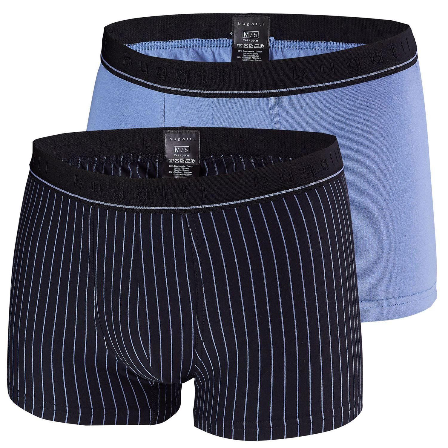 Pack Boxershorts bugatti 2er Blau Gestreift und (2-St) Eingriff, knitterfrei ohne langlebig im /