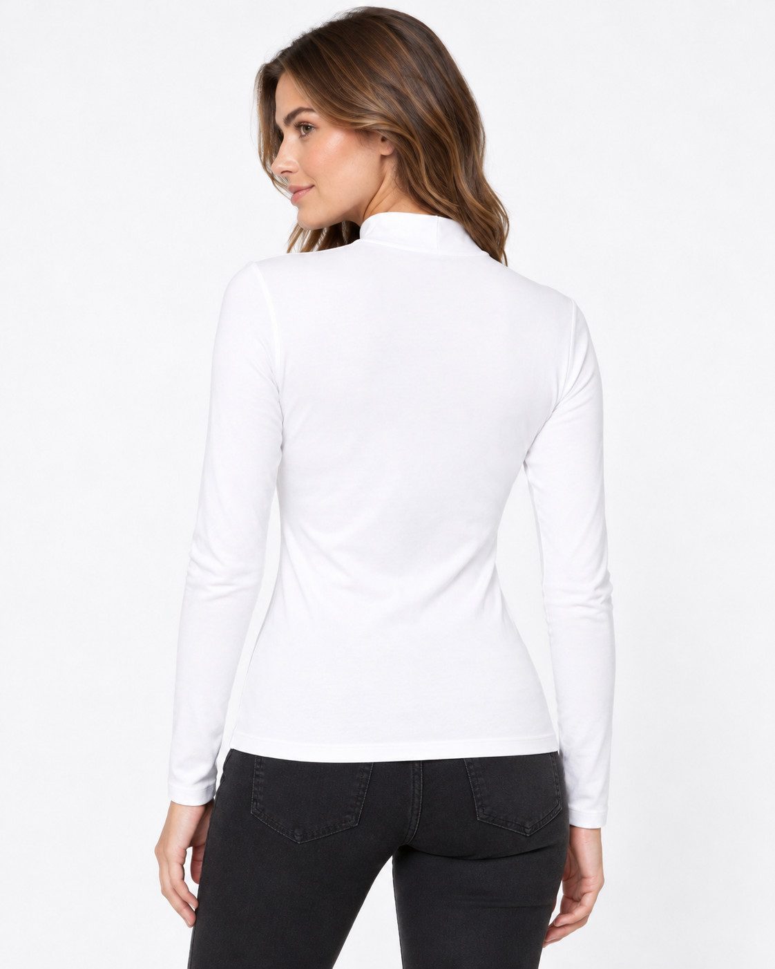 fashionshowcase Langarmbody Langarmbody Damen Body Shirt Top mit Halbkragen Langarm Bodyshirt Atmungsaktive Baumwollmischung – Bild 2 von 5