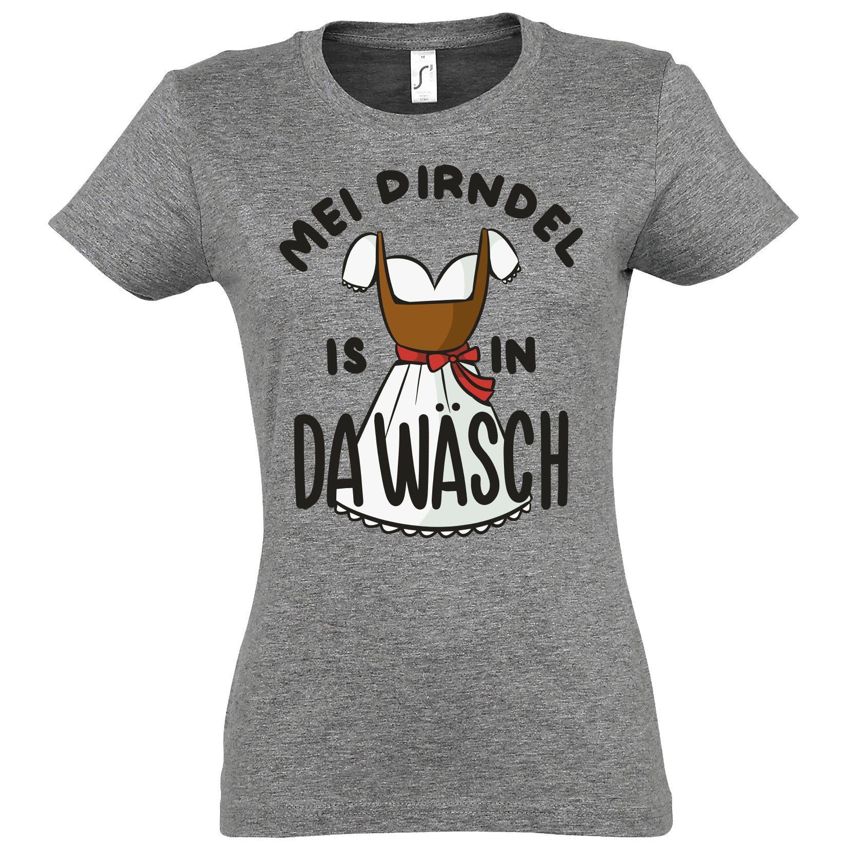 Youth Designz Print-Shirt MEI DIRNDEL IS IN DA WÄSCH Damen T-Shirt mit Fun-Look Dirndl Aufdruck und lustigem Spruch