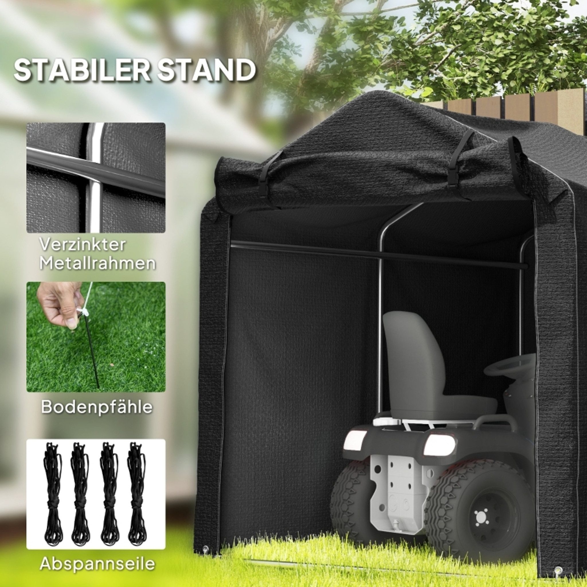 MC Star Einzelcarport Garagenzelt, wasserdicht Zeltgarage mit Tür, UV-beständig, (220 x 157 x 165 cm Schwarz)