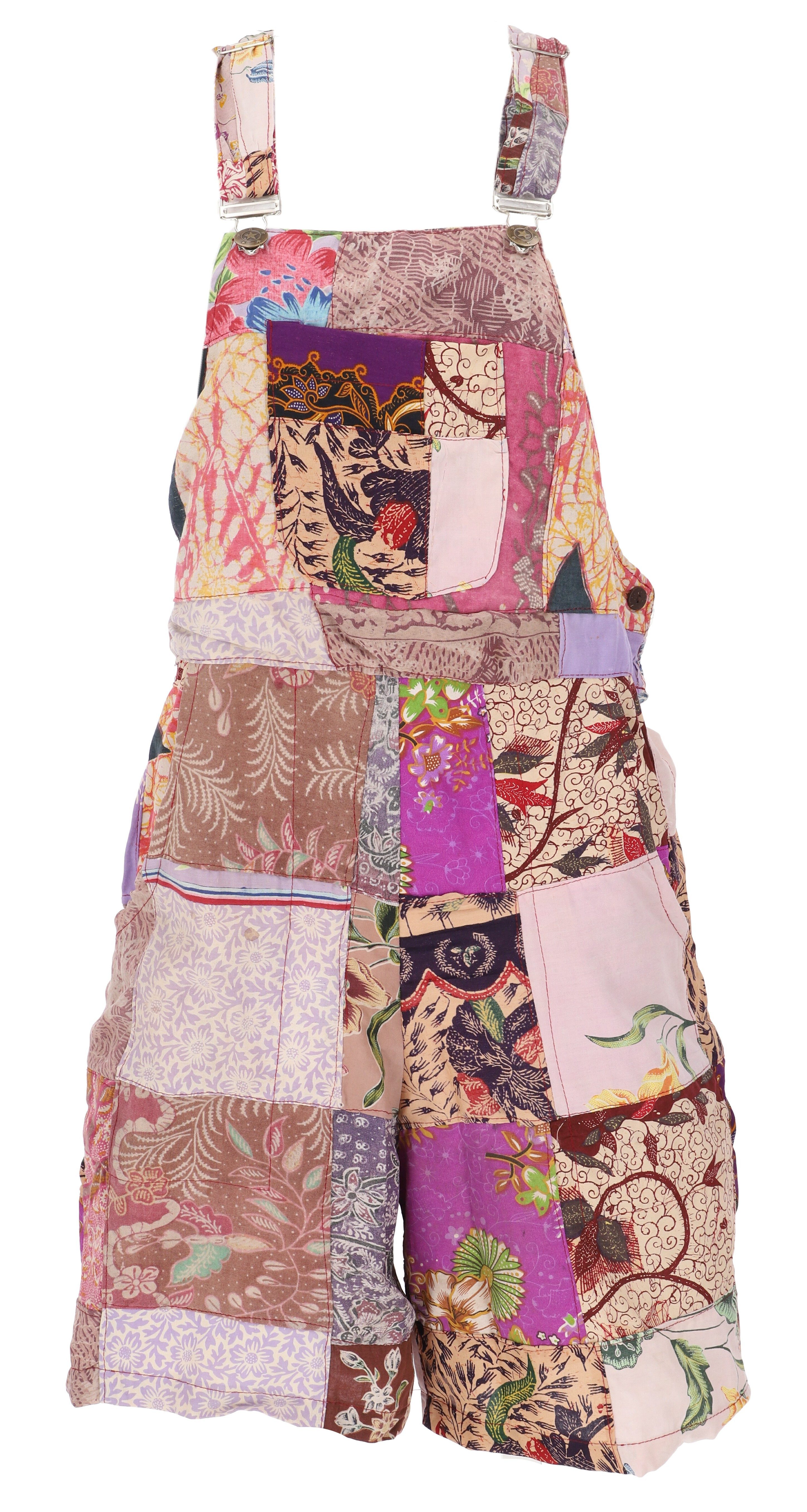 Guru-Shop Hose & Shorts Goa Shorts, kurze Patchwork Latzhose, upcycling.. alternative Bekleidung