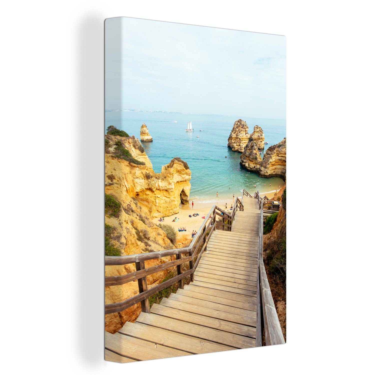 OneMillionCanvasses® Leinwandbild Treppe zum Strand an der Algarve, (1 St), Leinwandbild fertig bespannt inkl. Zackenaufhänger, Gemälde, 20x30 cm
