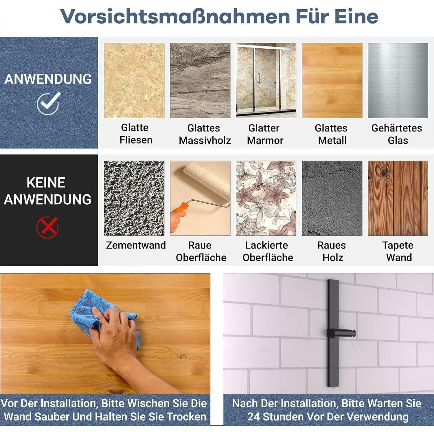 LuxusKollektion Duschstange Duschstange ohne Bohren Bohren Kleber Metall 43cm Schwarz
