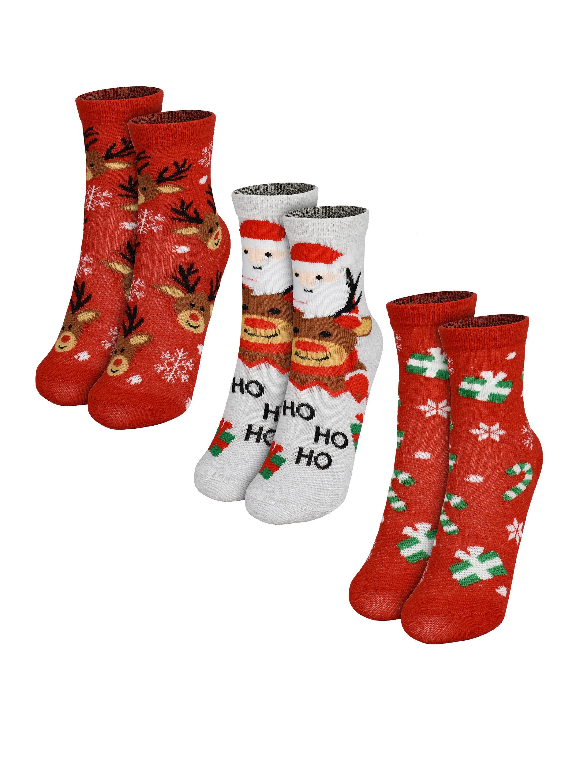 Socken Rentier Santa - Weihnachtssocken (3er Pack)