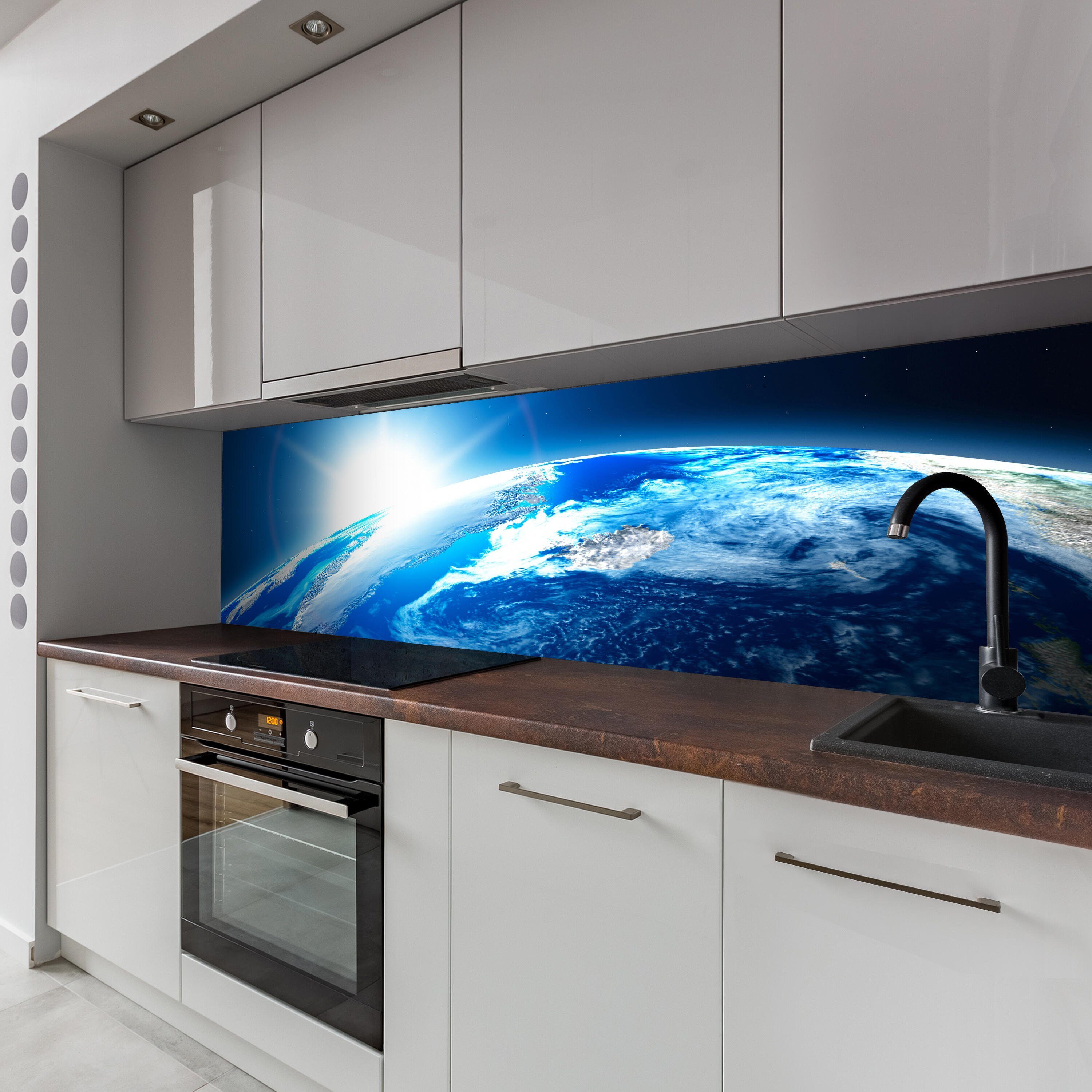 versch. Space, in (1-tlg), wandmotiv24 Nischenrückwand Größen Sunrise Hartschaum Küchenrückwand Premium Earth
