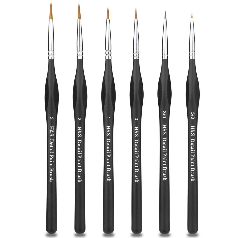 H&S Pinsel Precision Brush Set - 6 Synthetic Hair Brushes, Pinselset - 6 Pinsel für Modellbau, Malen nach Zahlen