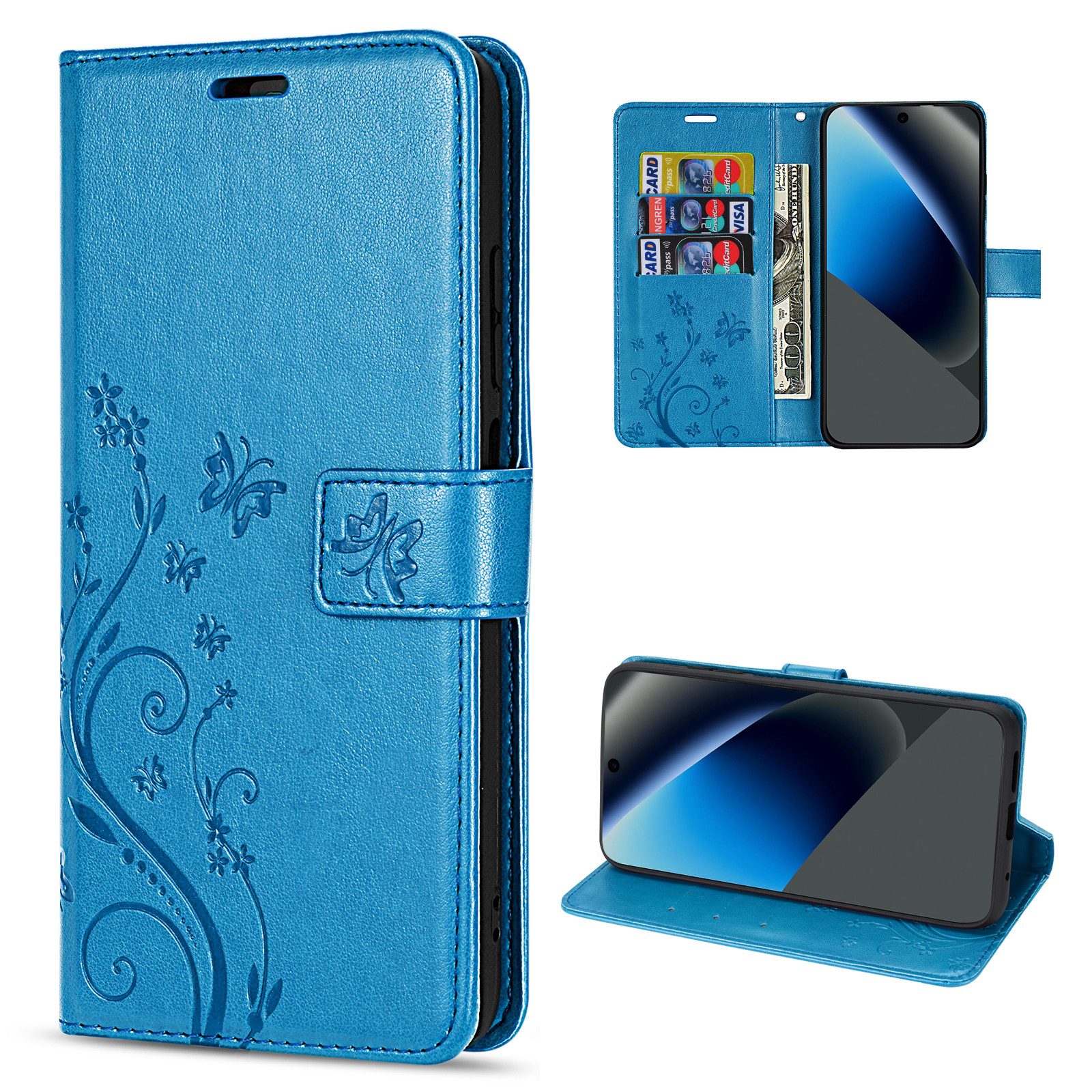 betterfon Handyhülle für Google Pixel Handytasche Wallet Case Klapphülle Flower, Bookstyle-Hülle: Magnetverschluss 3 Kartenfächer & Standfunktion