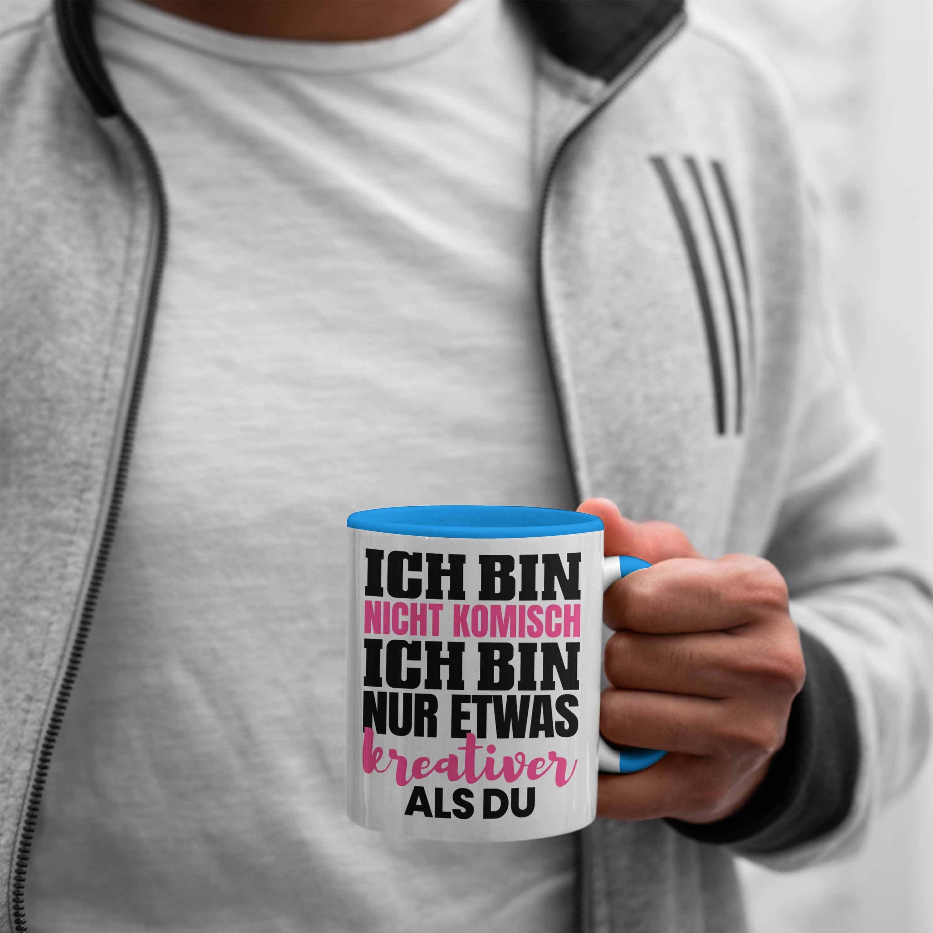 Arbeits-Kollegin Geschenk Kaffee-Becher Freundin Blau Tasse Crazy Verrückte Tasse Trendation