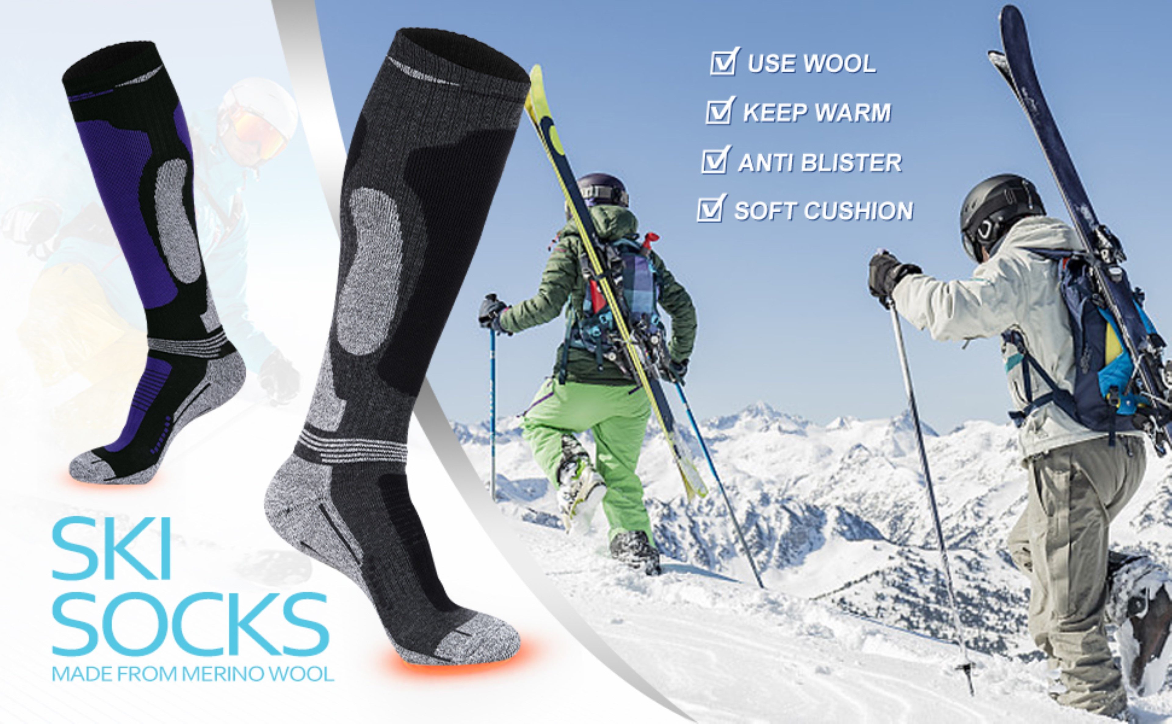 LaCute Skisocken Thermo Skisocken Merinowolle 2er-Set für Damen & Herren Outdoor (2er-Pack funktioneller Merinowoll-Kompressionssocken, 2-Paar, 2 Paar Thermosocken für Damen & Herren aus Merinowolle) Thermo-Kompressionssocken mit Merinowolle