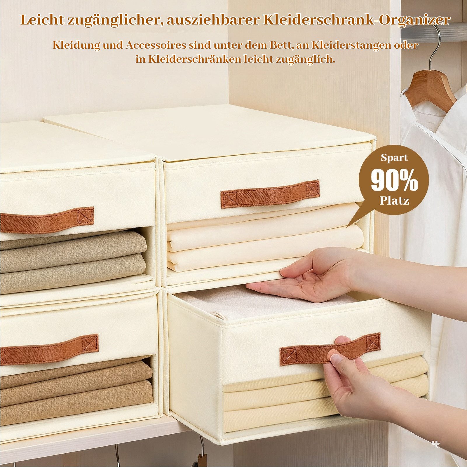 BlingBin Aufbewahrungskorb Kleiderschrank Organizer Aufbewahrungsschubladen 3er Pack, ausziehbar (3 Stück, 3 St., 40 cm x 32 cm x 17 cm), faltbar und stapelbar, mit Sichtfenster für Kleiderschrank, Wohnzimmer