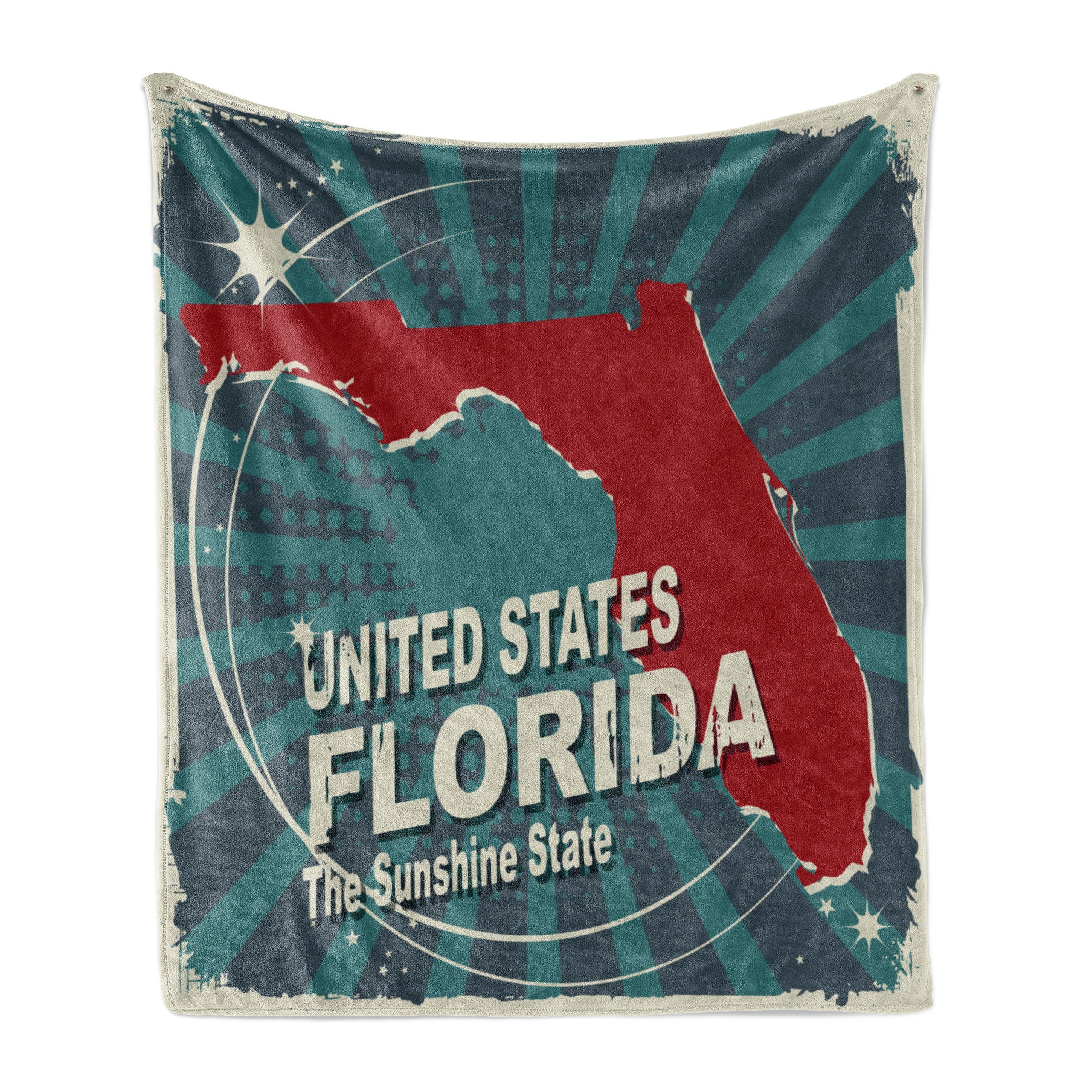 Wohndecke Gemütlicher Plüsch für den Innen- und Außenbereich, Abakuhaus, Florida Retro Altstadt Karte USA