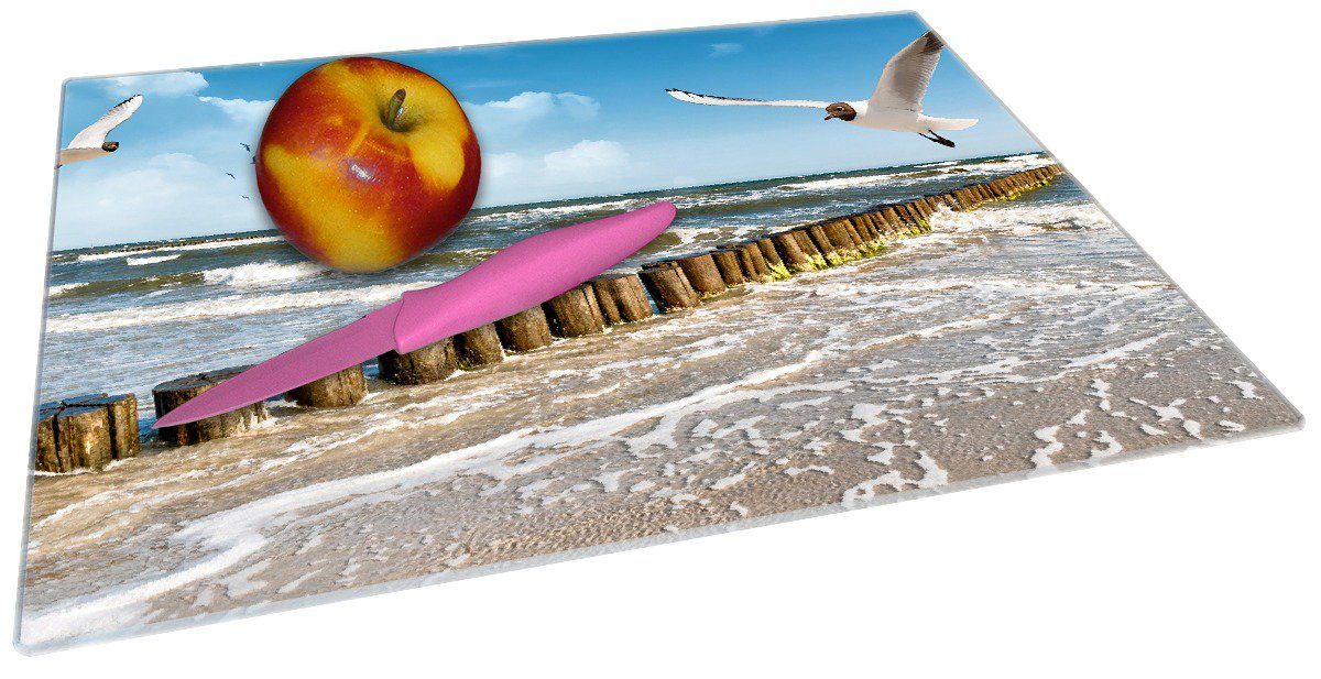 Fliegende Gummifüße am rutschfester Möwe 30x40cm Wallario Strand, 1-St), ESG-Sicherheitsglas, 4mm, (inkl. Schneidebrett