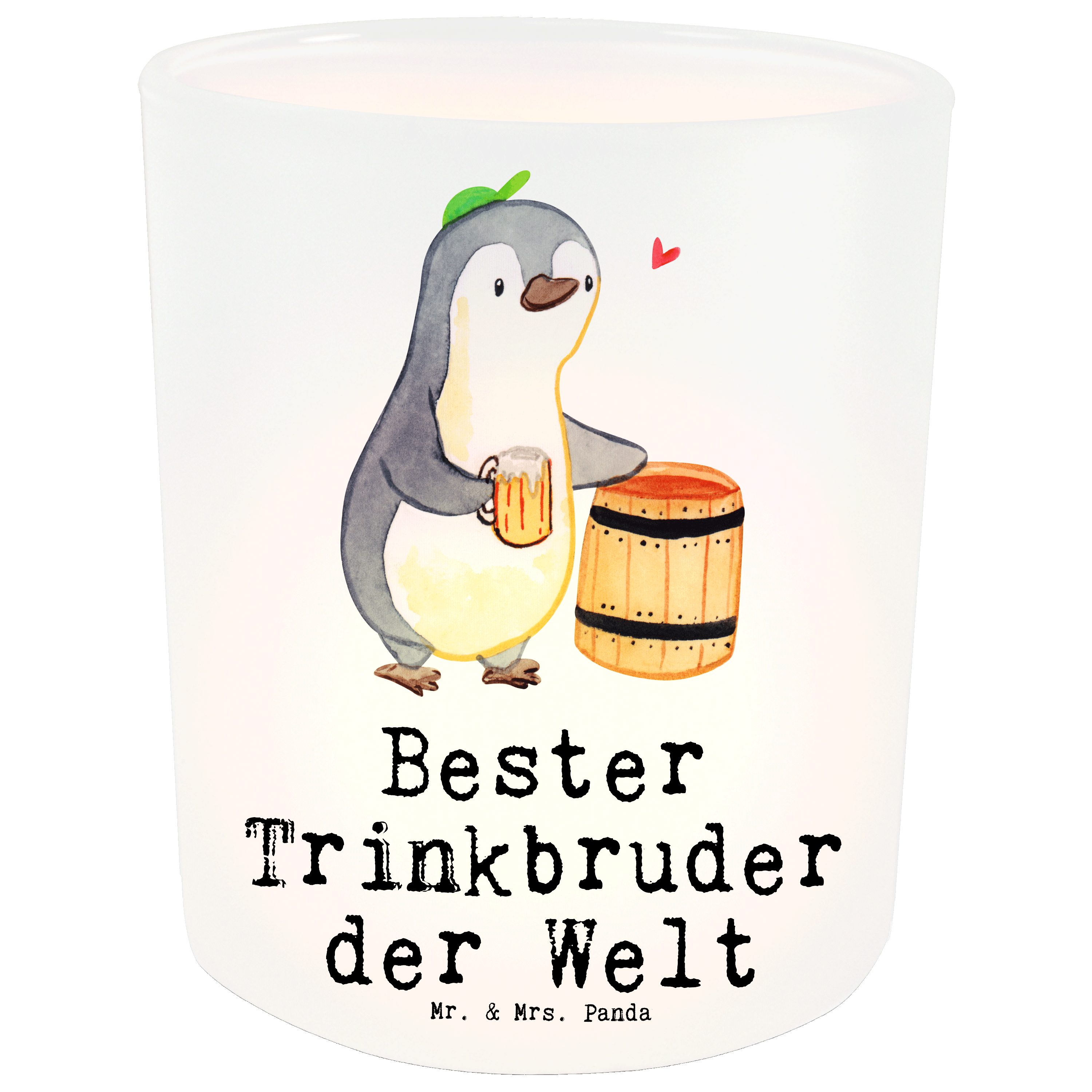 Mr. & Mrs. Panda Windlicht Pinguin Bester Trinkbruder der Welt - Transparent - Geschenk, Teelich (1 St)
