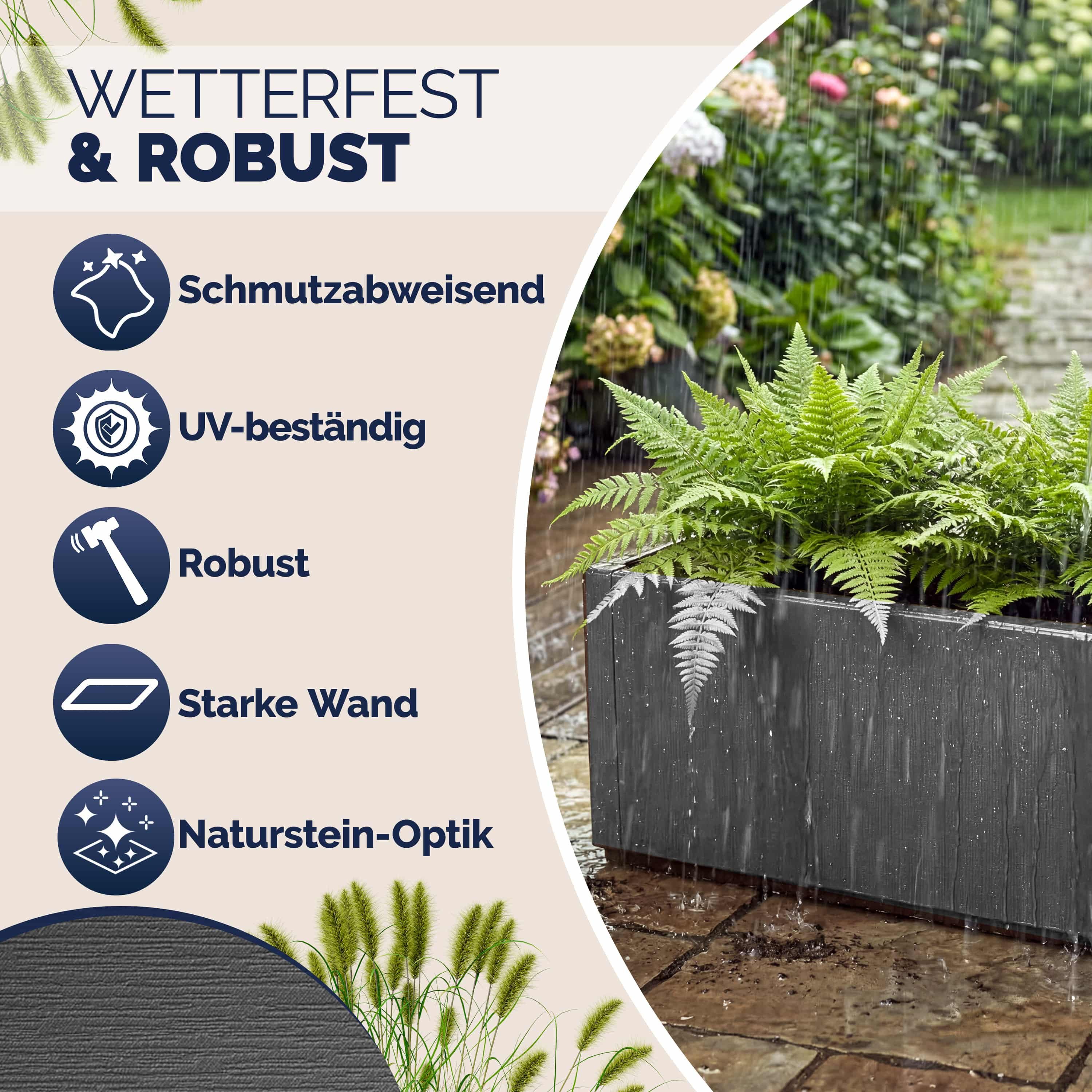 Casaria Blumenkasten Ethica, 80L Pflanzkübel für Draussen Terrasse 80x36x36cm Groß Eckig Anthrazit