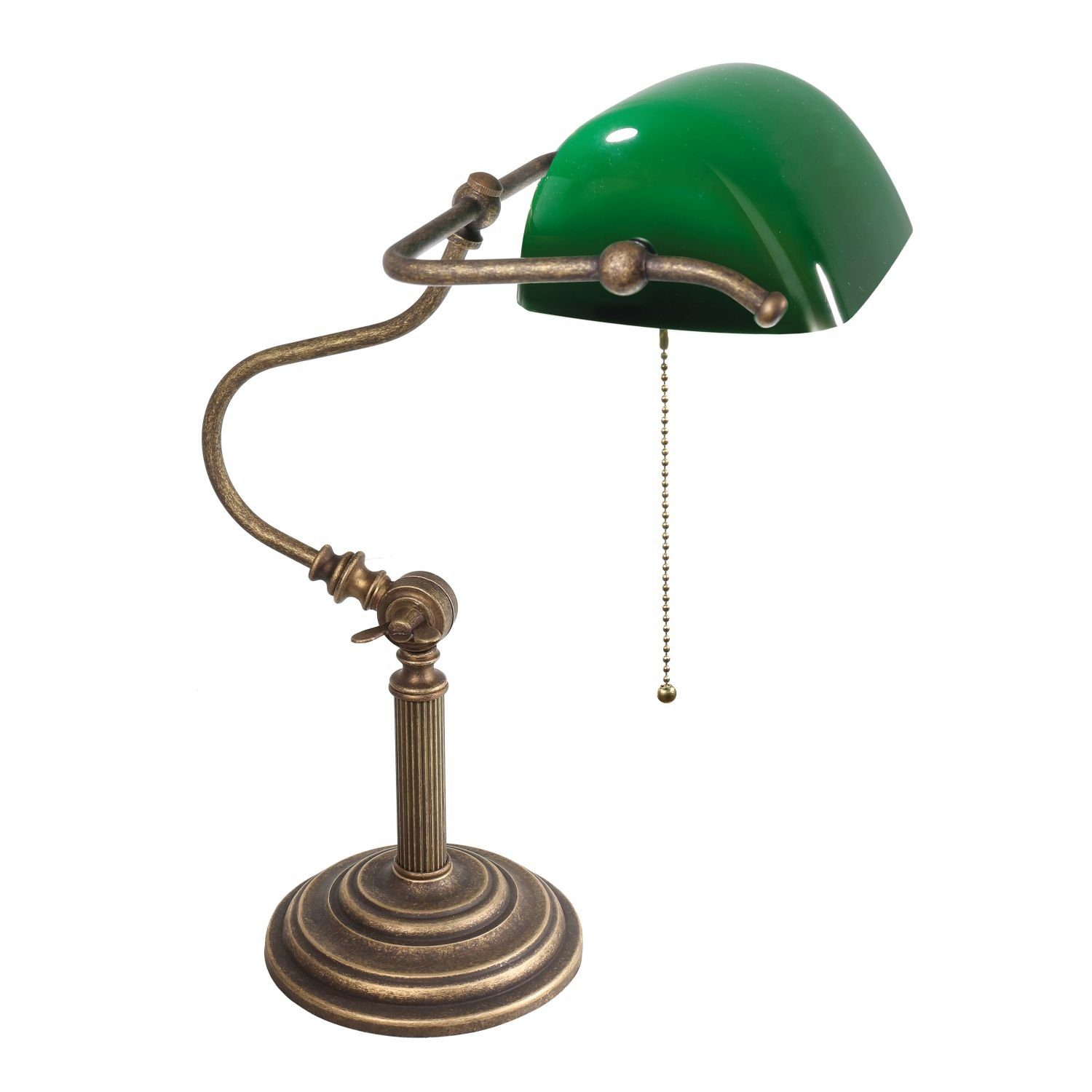 Licht-Erlebnisse Schreibtischlampe LAMPADE MINISTERO, ohne Leuchtmittel, Bronzene Tischlampe Büro Echt-Messing Zugschalter H:40cm E27 Premium