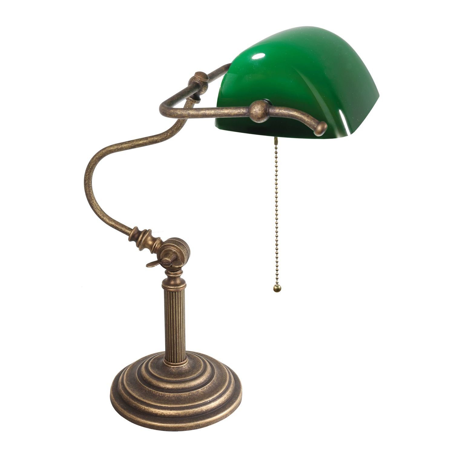 Premium Tischlampe Echt-Messing E27 ohne Schreibtischlampe Büro H:40cm Bronzene MINISTERO, Leuchtmittel, Licht-Erlebnisse Zugschalter LAMPADE