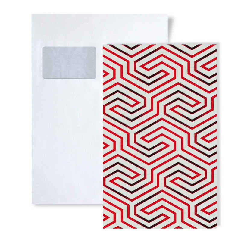 Edem Vliestapete S-84114BR90, glänzend, grafisch, ornamental, geometrisch, (1 Musterblatt, ca. A5-A4), weiß, himbeer-rot, schwarz