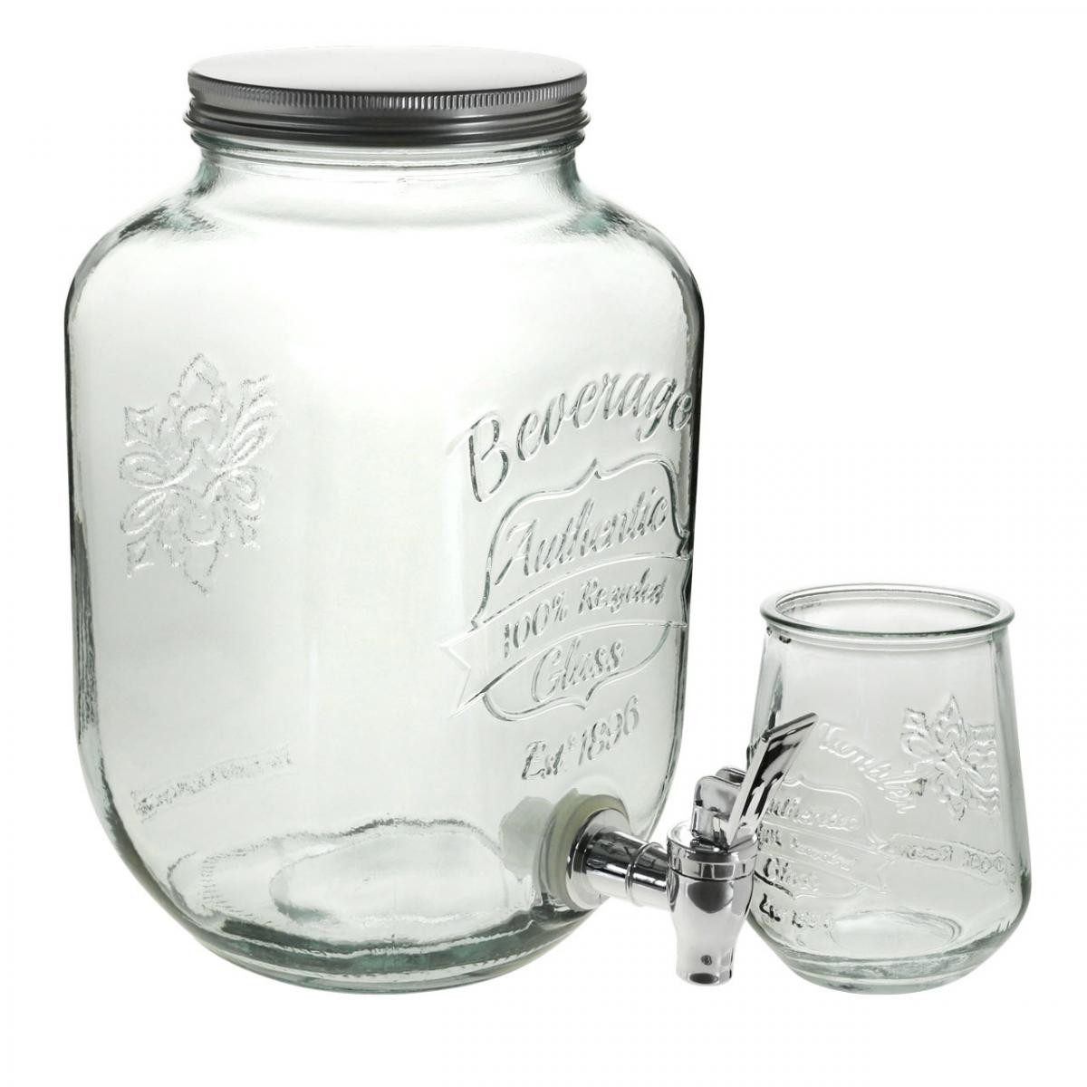 Dekofigur Getränkespender Glas Vintage-Design mit Zapfhahn inkl. 4 Trinkgläser
