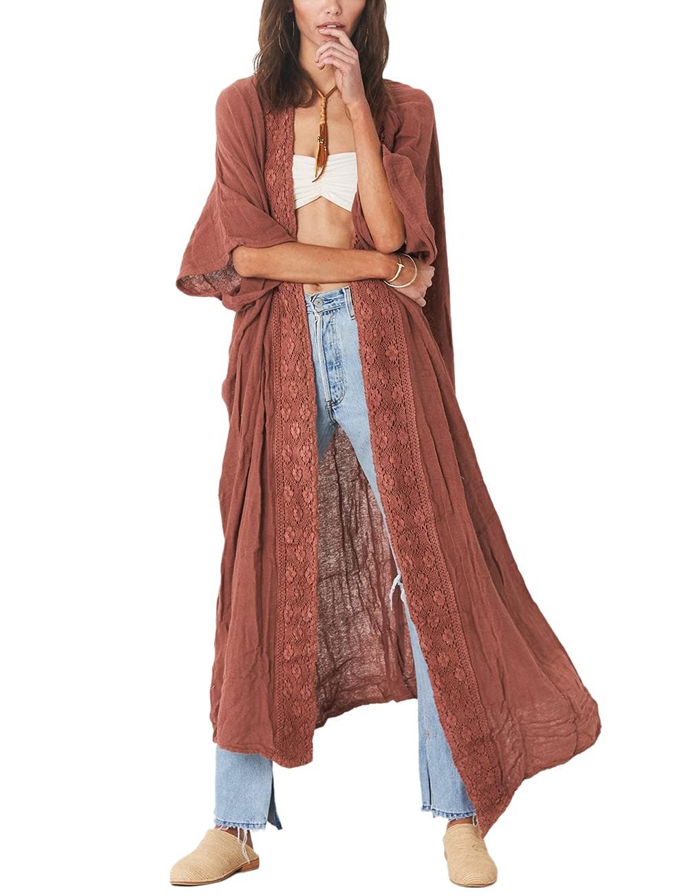 RWEUOQ Strandkleid Damen Kimono Kaftan Strandkleid günstig online kaufen