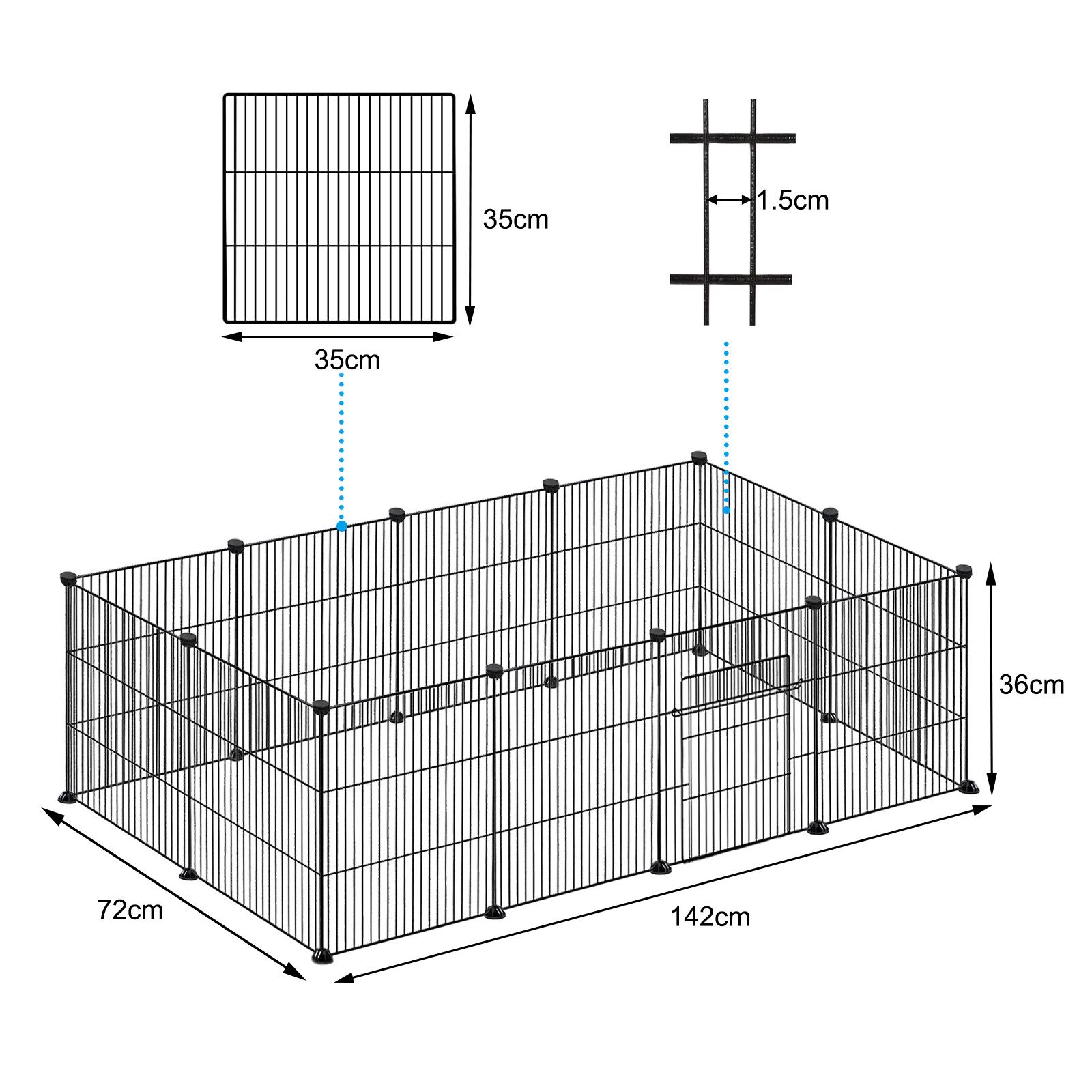 FIVMEN Freigehege Gittergehege inkl. Tür, Kleintierauslauf Kleintierkäfig Laufgitter, für Kaninchen aus Metallgitter