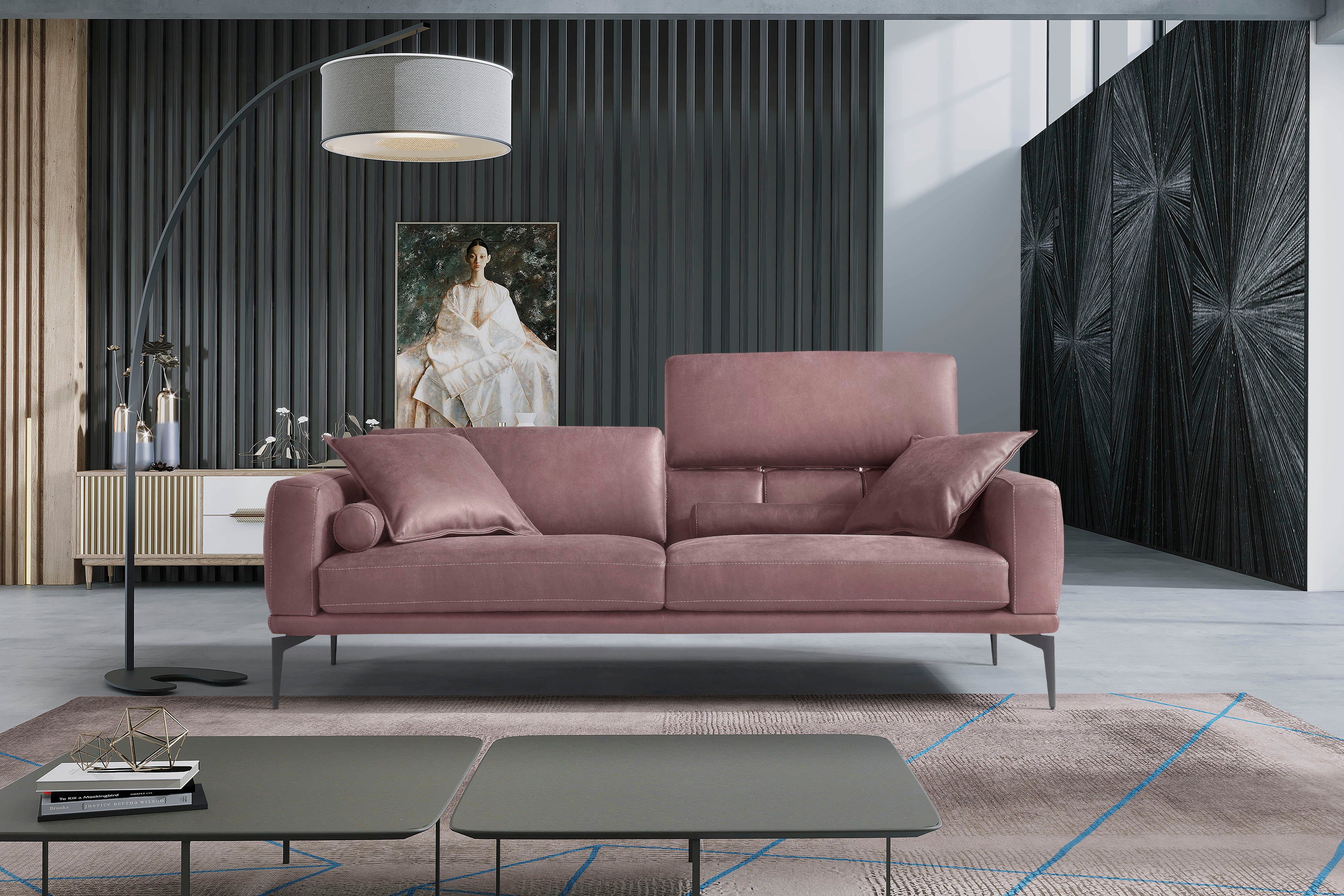 Egoitaliano 2,5-Sitzer Masu, Designsofa mit erstklassigem Sitzkomfort, Breite 218cm, inkl. 2 Kissenrollen, Rückenelemente manuell verstellbar, Metallfüße