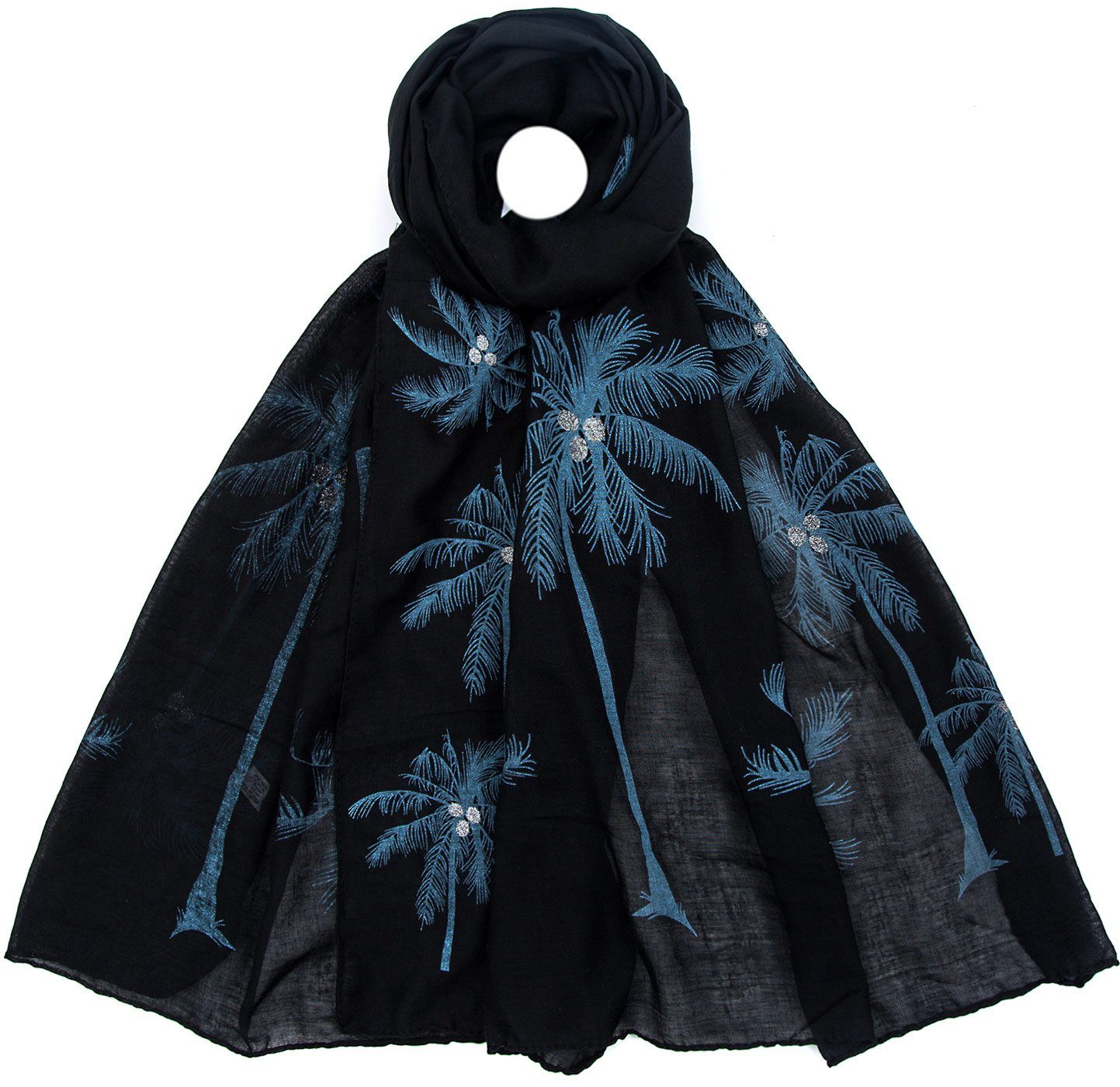Faera Modeschal, Damen Schal Palmen weich und leicht schwarz