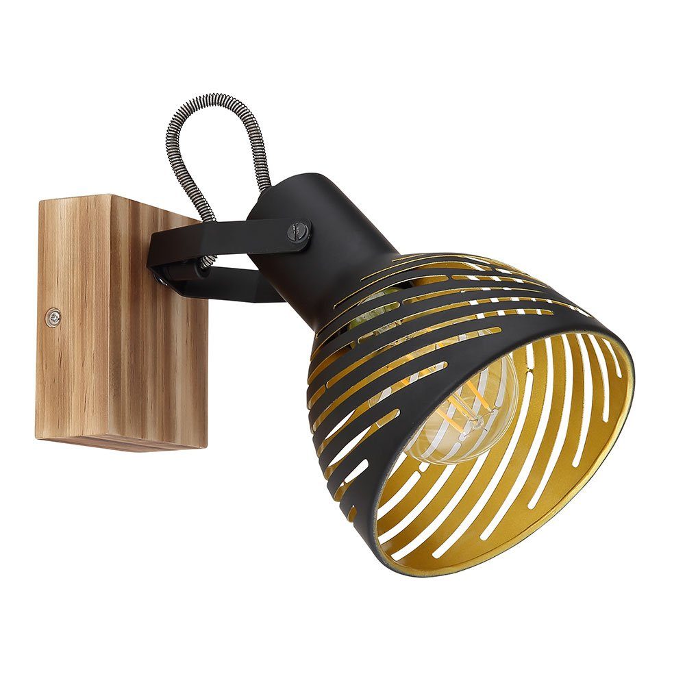 GLOBO LIGHTING LED Deckenspot, Leuchtmittel nicht inklusive, Wandlampe Wandleuchte verstellbar Retro Spotlampe Holz schwarz gold H