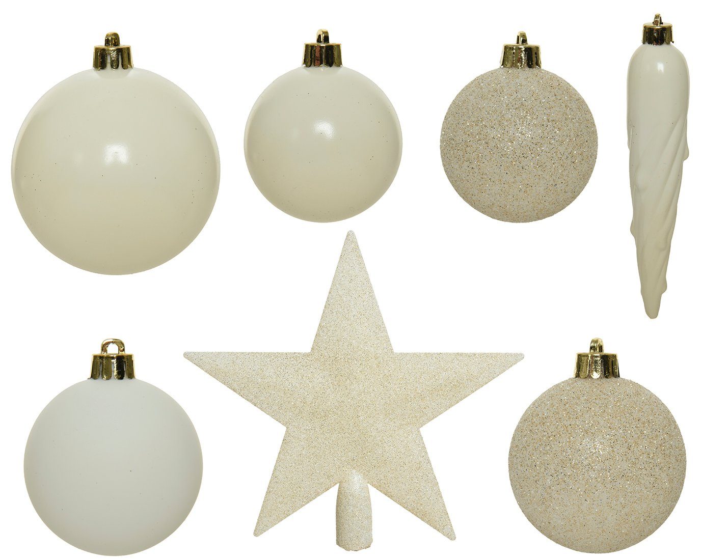 Decoris season decorations Weihnachtsbaumkugel, Weihnachtskugeln mit Christbaumstern Kunststoff wollweiß 33er Set