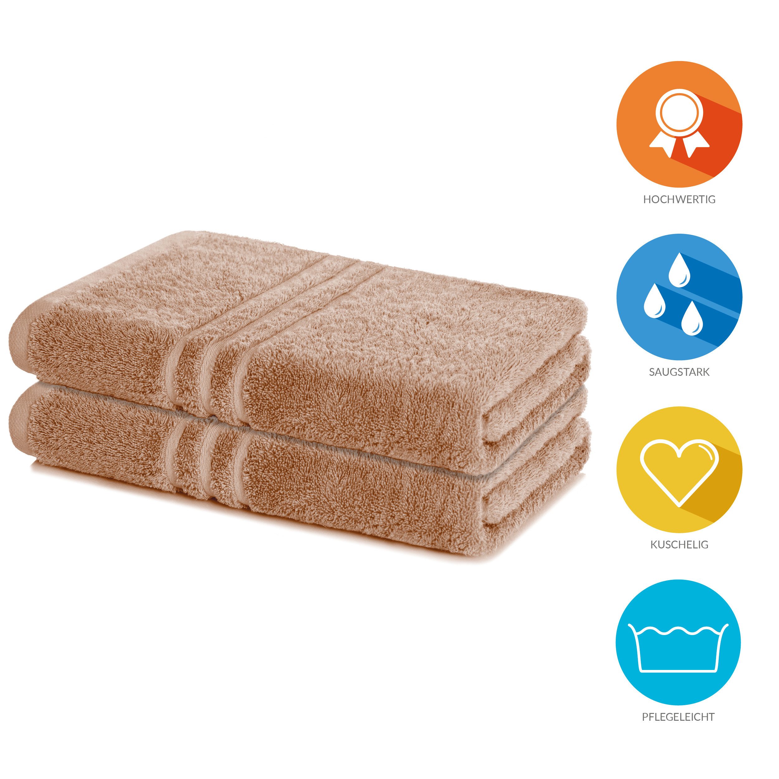 Lavea Duschtuch Elena Frottee Duschtücher Set 70x140 cm Handtücher, 100% Baumwolle (2er Set), Dusch-Handtuch, 500 g/m² Frottier, weich & saugstark, pflegeleicht – Bild 2 von 5