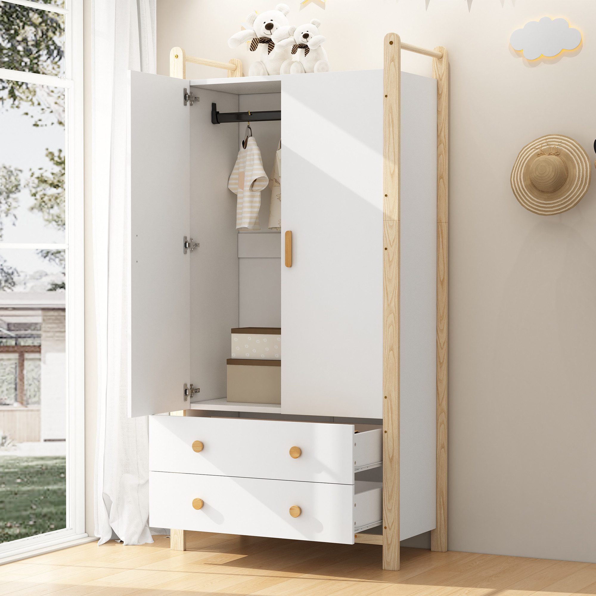 Kleiderschrank Eckkleiderschrank mit Kleiderstange