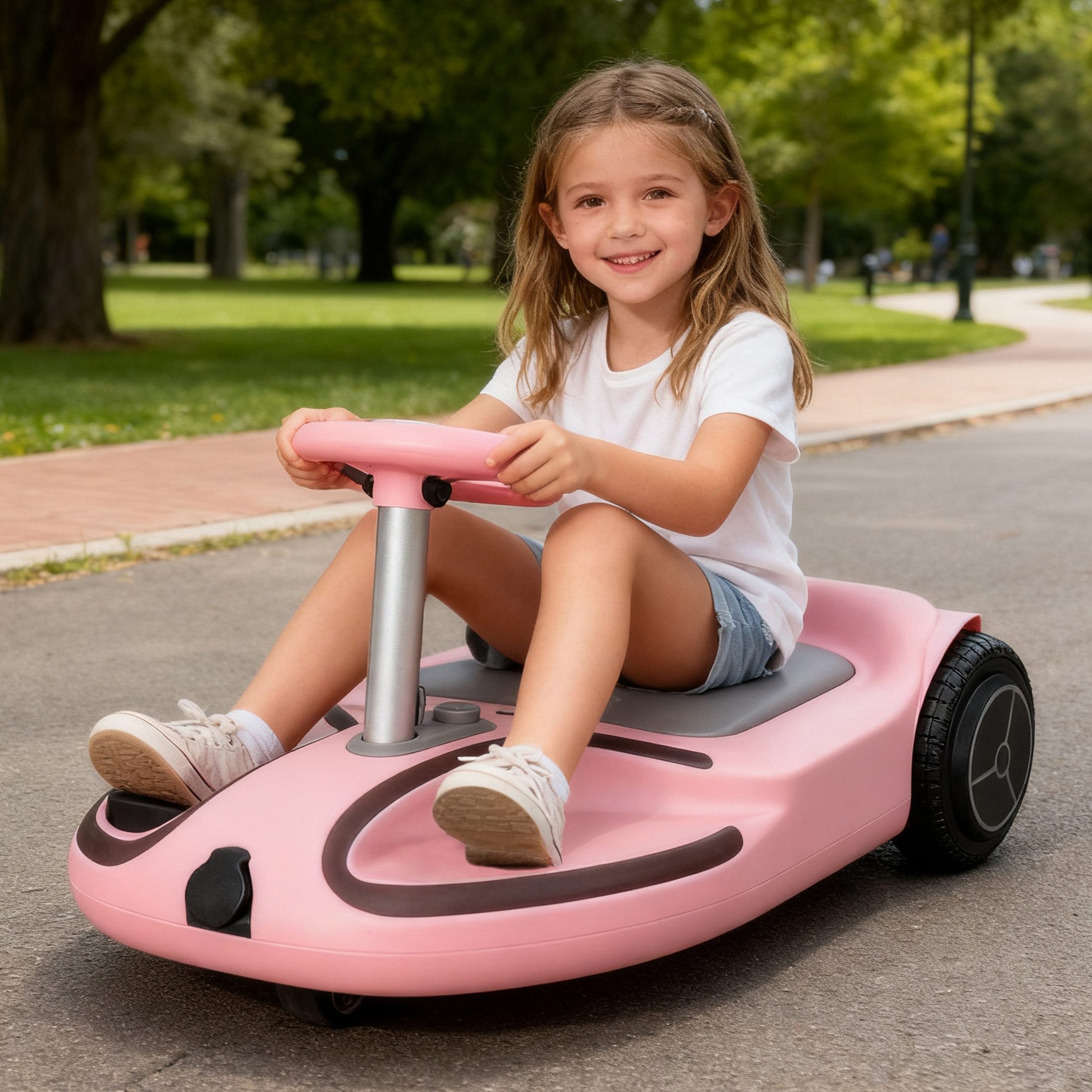 Vankel Go-Kart Q1 Mini Elektro Kettcar 24V Lithium Akku, 180W Motor,360° Wendigkeit, Kinder Fahrzeug Spielzeug ab 4-10 Jahre, Kinderkart, Go Kart