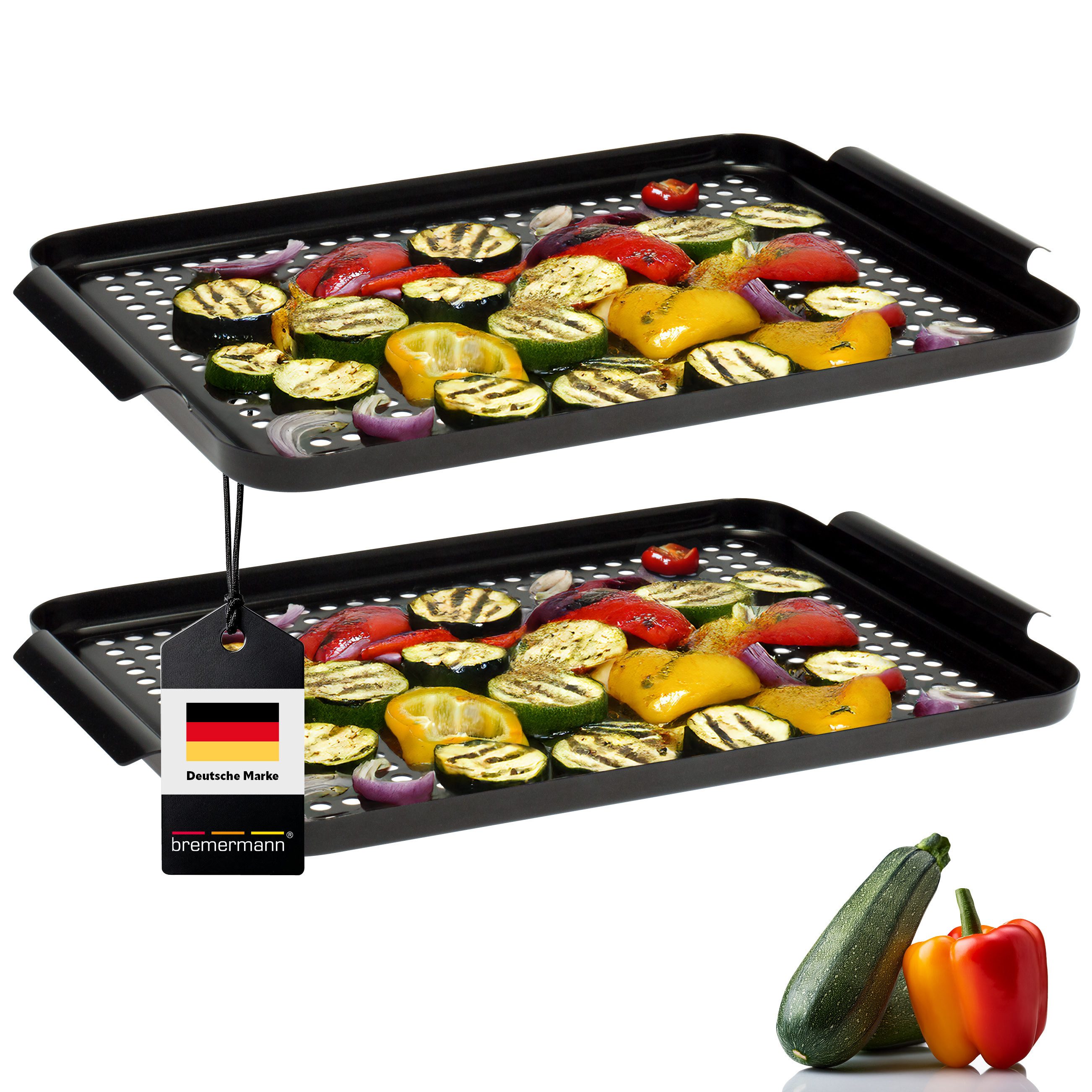 bremermann Grillplatte Grillplatte 2er-Set, Grillpfanne, antihaftbeschichtet 29,5 x 25,5 cm (2-St), perforierte Oberfläche