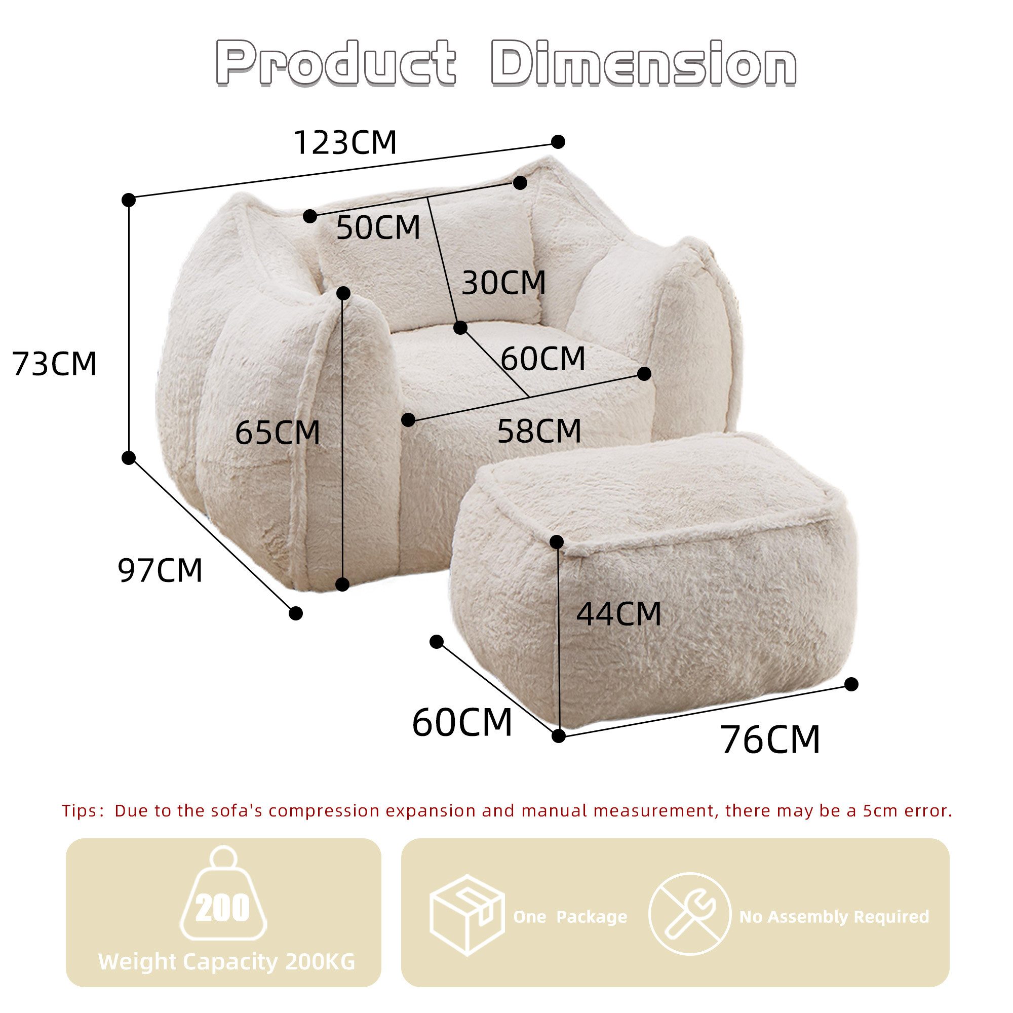 CANMOV Relaxsessel Sessel mit Hocker, Einzelsessel für Wohnzimmer (Relaxsessel mit Hocker), Kleiner Sessel mit einem kissen und ergonomischen Armlehnen