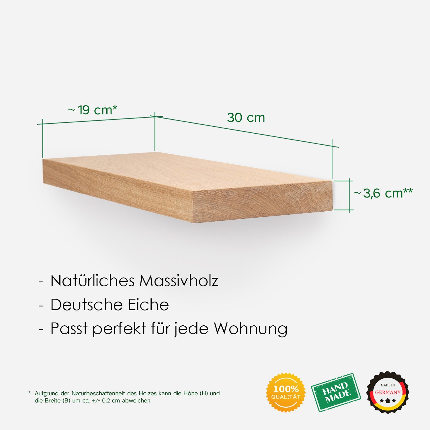 Handgefertigtes Germany Regal Wandregal - in HOLY, Eiche Natur massiv Made Rikmani Holz