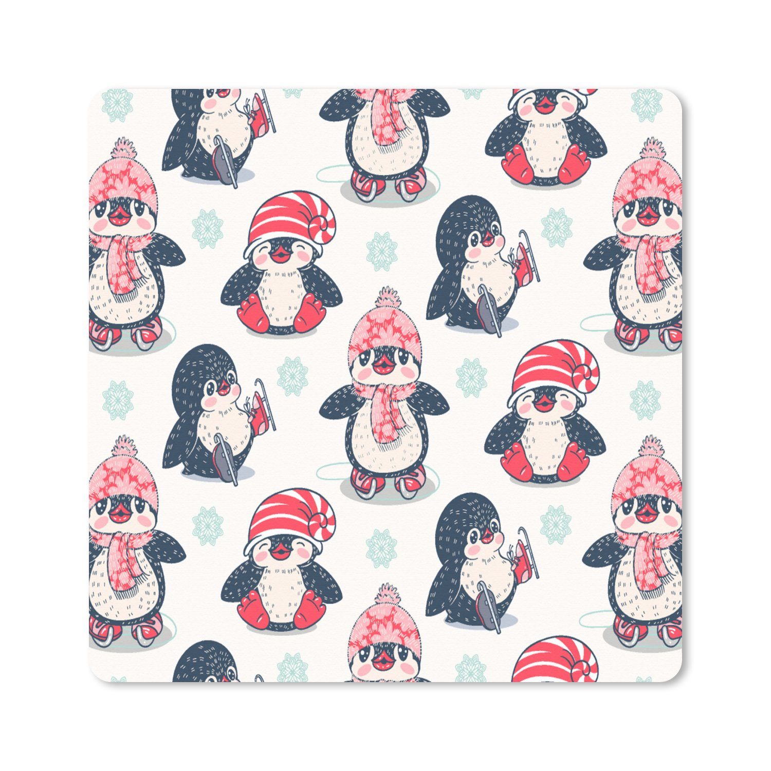 MuchoWow Gaming Mauspad Schlittschuhe - Schnittmuster - Pinguin (1-St), Gaming, Rutschfester Unterseite, Mausunterlage, 50x50 cm, XXL, Großes