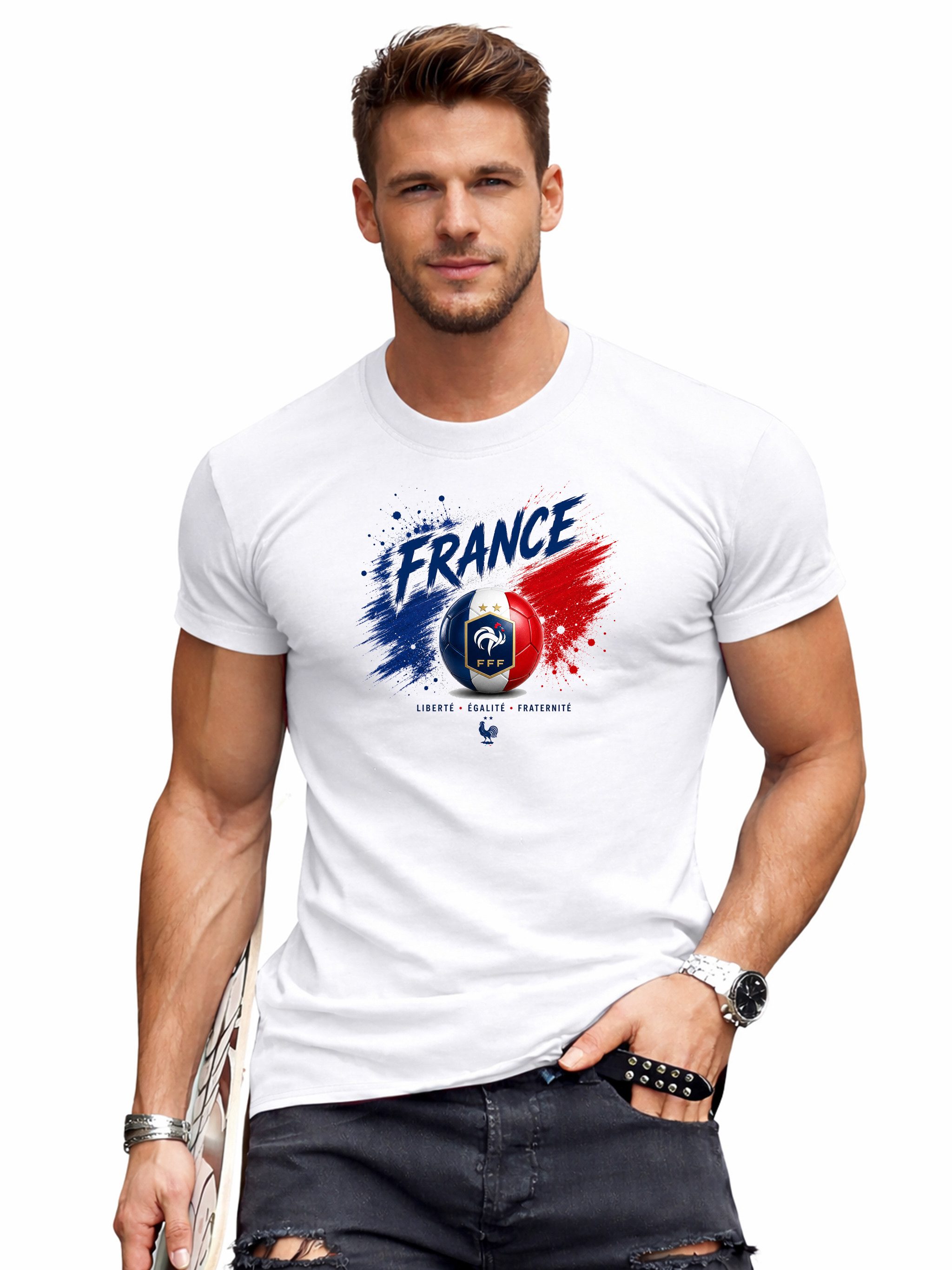 RMK T-Shirt Herren Shirt Basic Fußball France Frankreich WM 100% Baumwolle